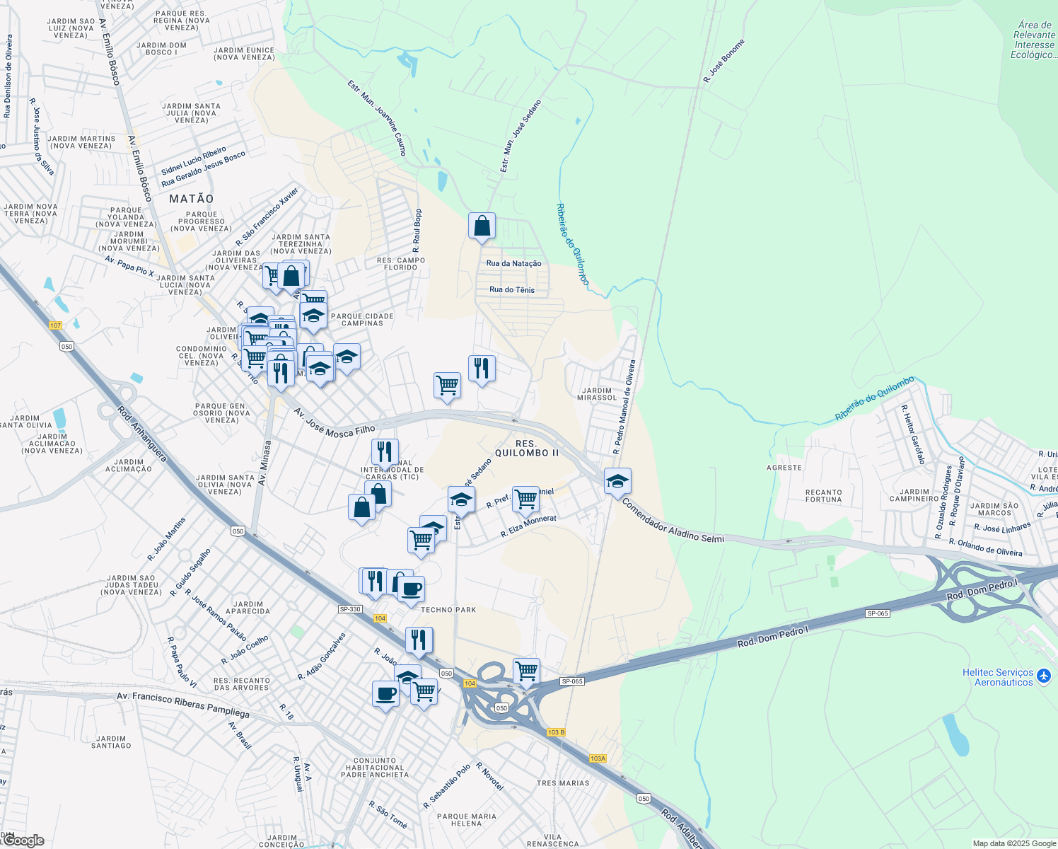 map of restaurants, bars, coffee shops, grocery stores, and more near 4630 Avenida Comendador Aladino Selmi in Campinas