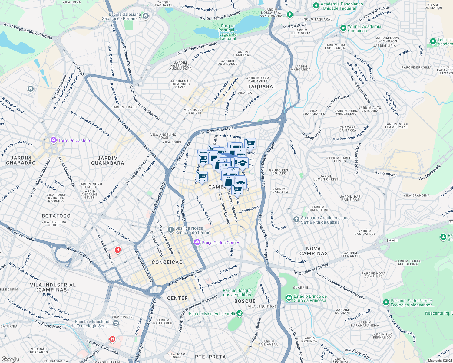 map of restaurants, bars, coffee shops, grocery stores, and more near 2 Rua Doutor Silvio Morães Sáles in Campinas