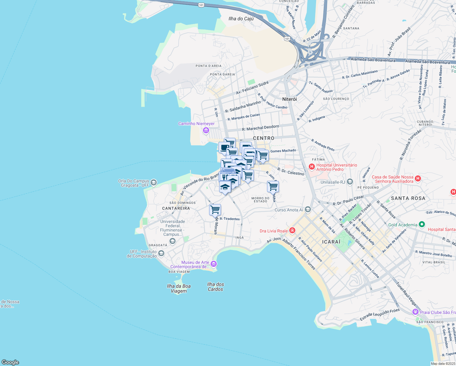 map of restaurants, bars, coffee shops, grocery stores, and more near 8 Rua Quinze de Novembro in Niterói