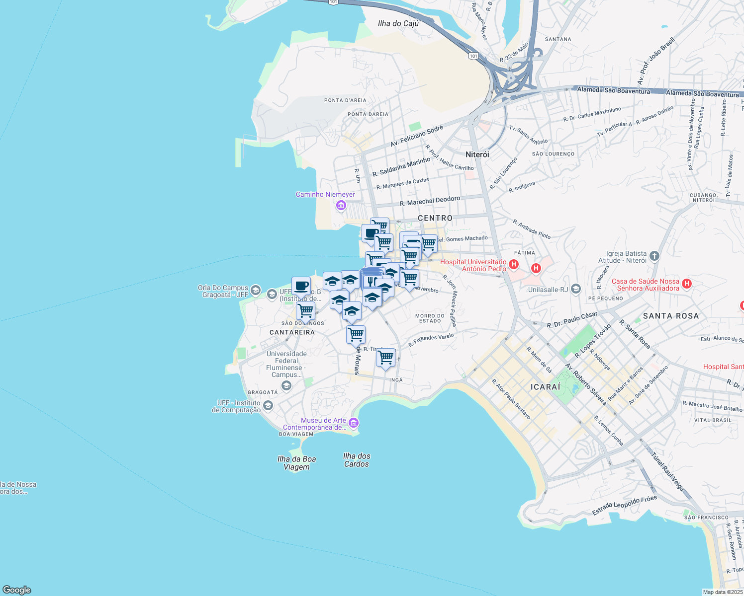 map of restaurants, bars, coffee shops, grocery stores, and more near 8 Rua Quinze de Novembro in Niterói
