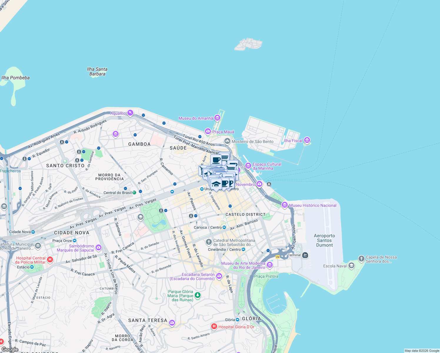 map of restaurants, bars, coffee shops, grocery stores, and more near Avenida Presidente Vargas in Rio de Janeiro