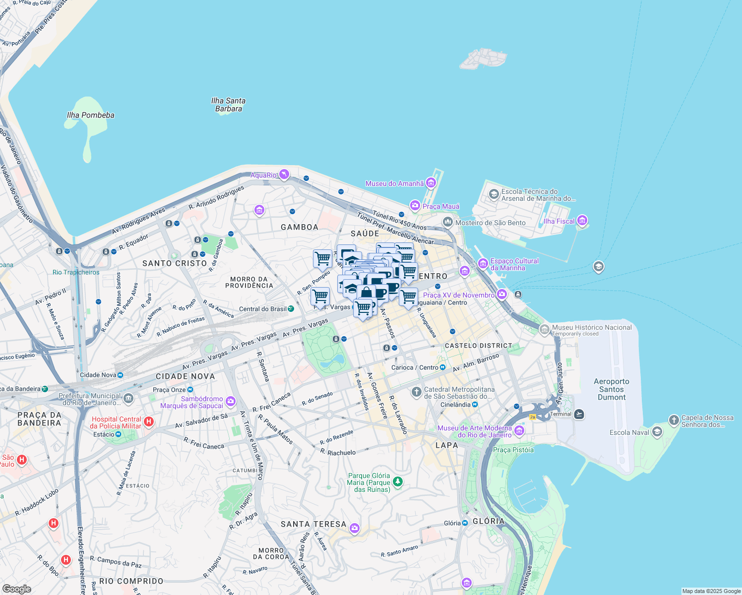 map of restaurants, bars, coffee shops, grocery stores, and more near 914 Avenida Presidente Vargas in Rio de Janeiro