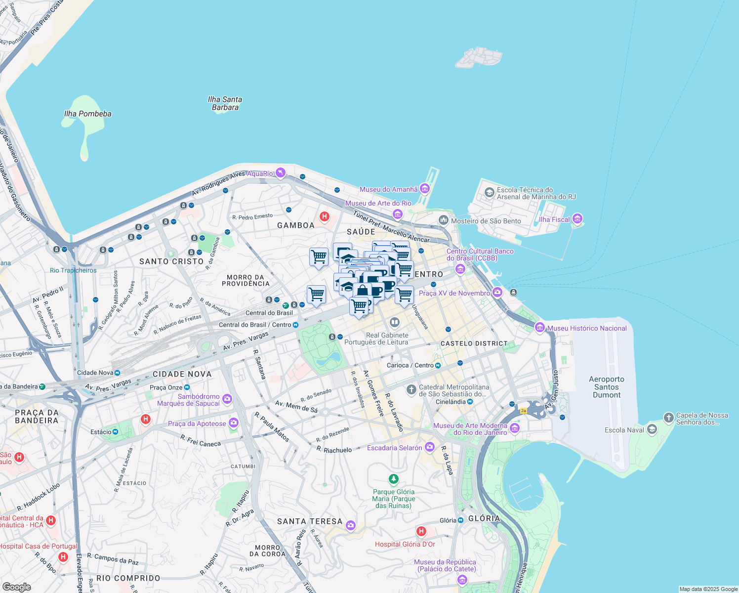 map of restaurants, bars, coffee shops, grocery stores, and more near 914 Avenida Presidente Vargas in Rio de Janeiro