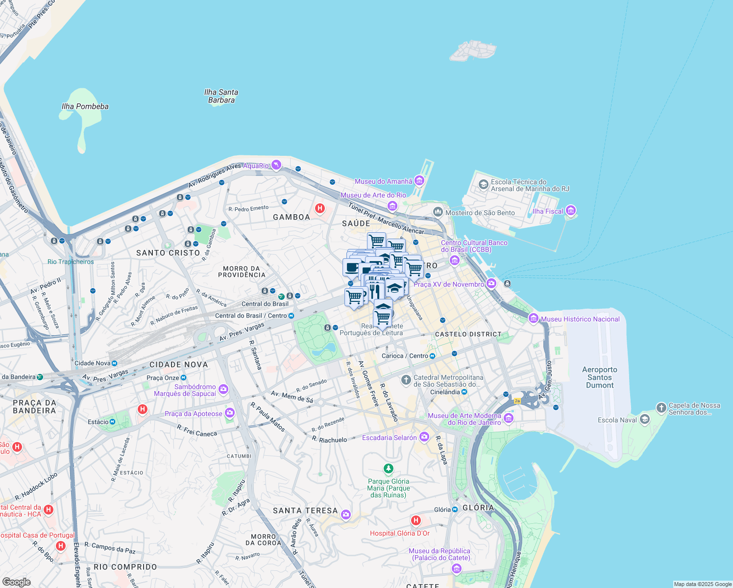 map of restaurants, bars, coffee shops, grocery stores, and more near 955 Avenida Presidente Vargas in Rio de Janeiro