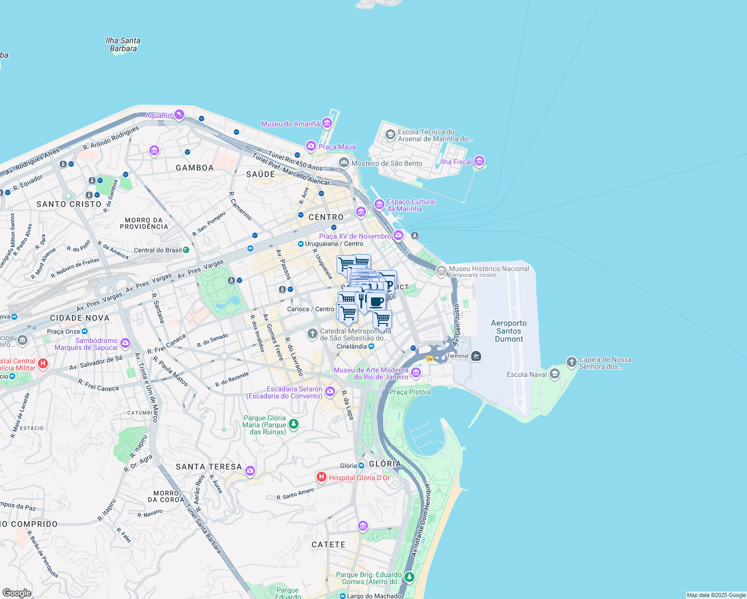map of restaurants, bars, coffee shops, grocery stores, and more near 81 Avenida Almirante Barroso in Rio de Janeiro