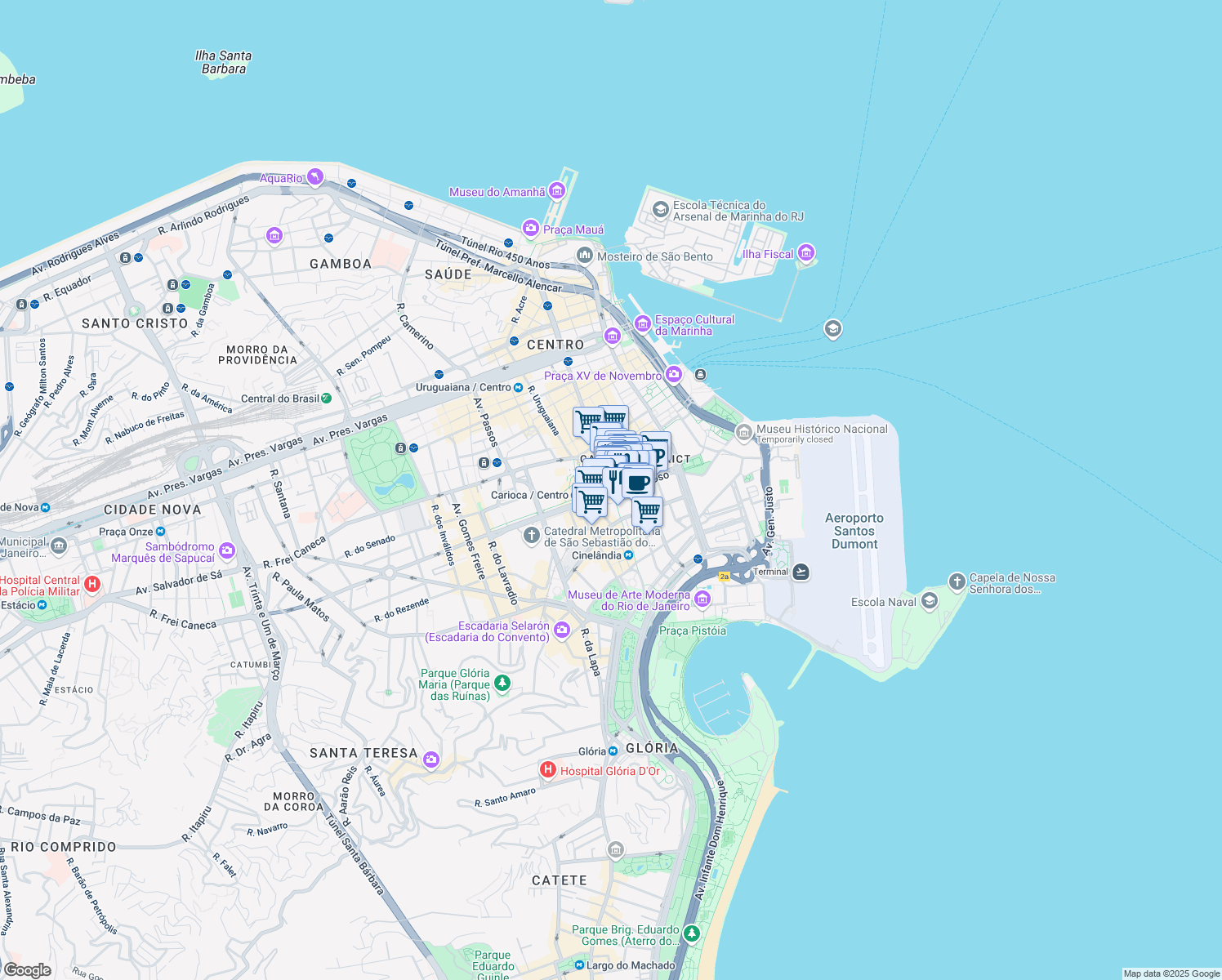 map of restaurants, bars, coffee shops, grocery stores, and more near 6 Avenida Almirante Barroso in Rio de Janeiro