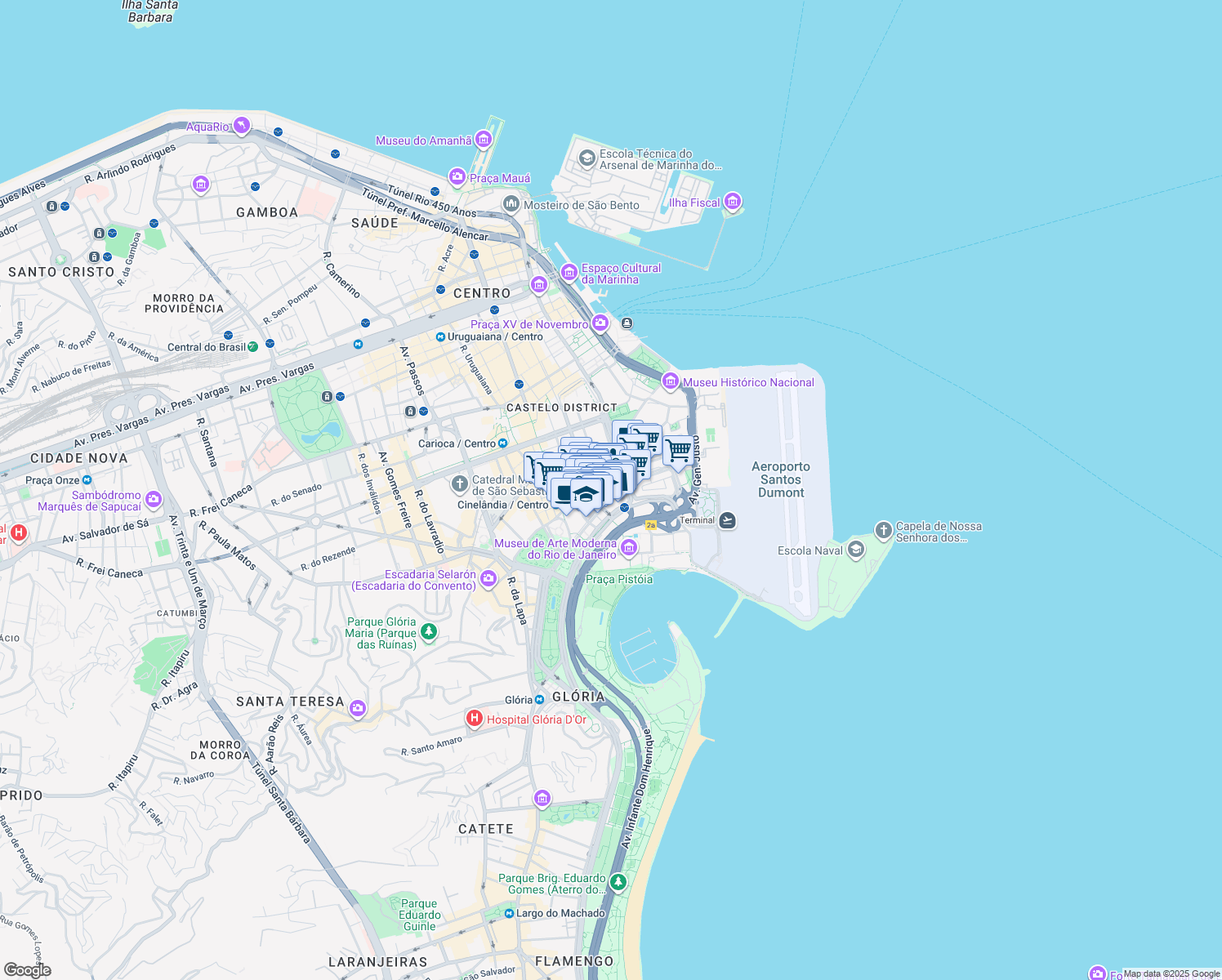 map of restaurants, bars, coffee shops, grocery stores, and more near 231 Avenida Presidente Wilson in Rio de Janeiro