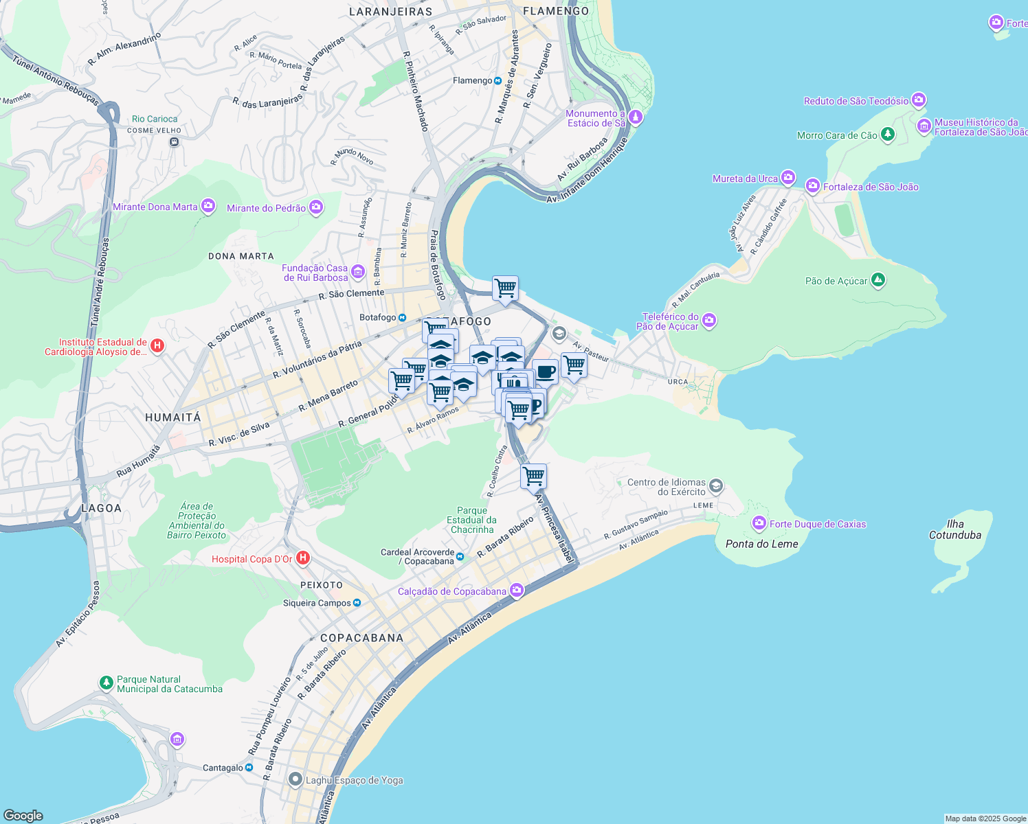 map of restaurants, bars, coffee shops, grocery stores, and more near 116 Rua Lauro Müller in Rio de Janeiro