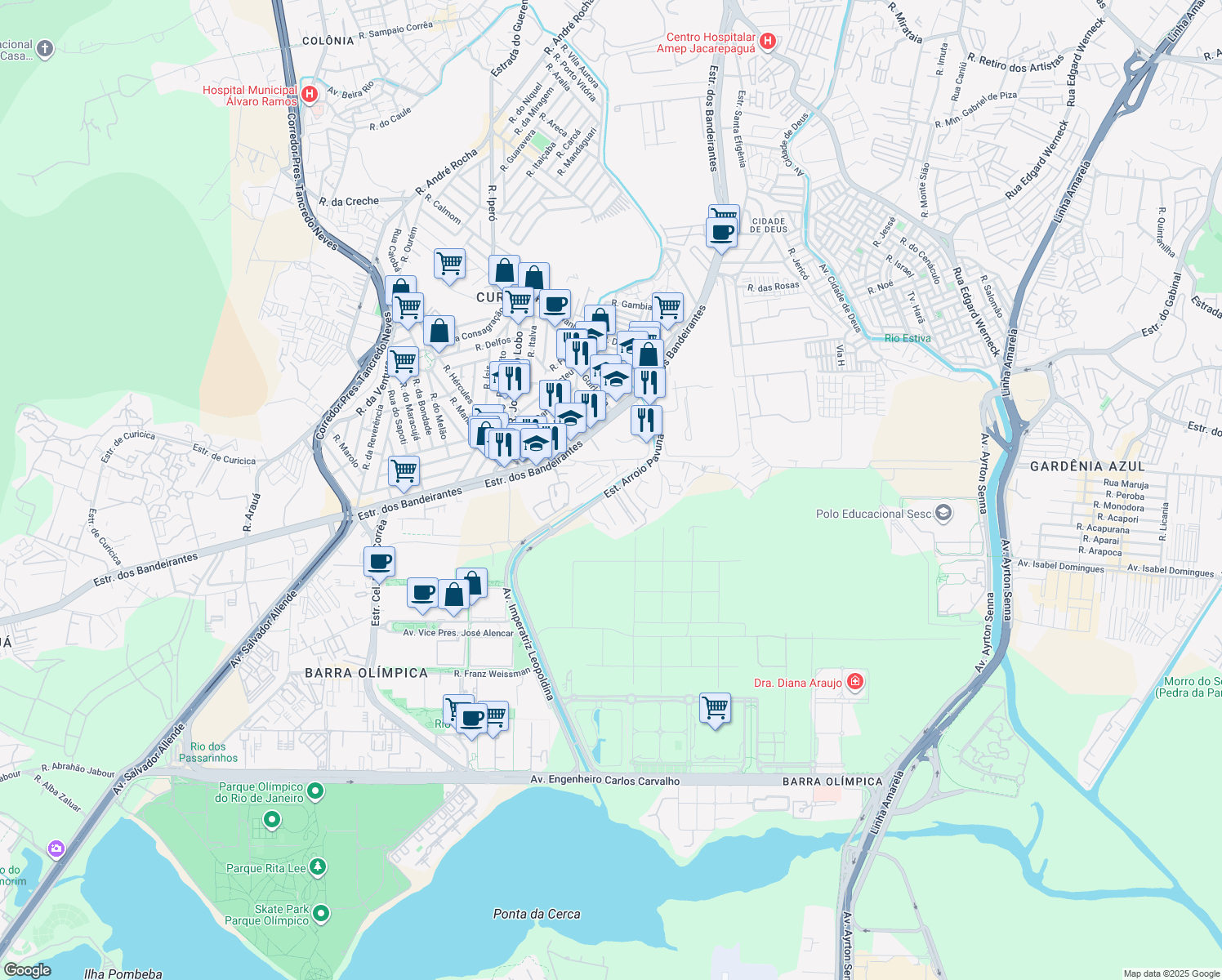 map of restaurants, bars, coffee shops, grocery stores, and more near in Rio de Janeiro