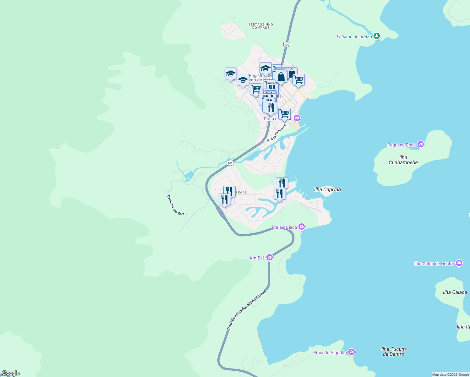 map of restaurants, bars, coffee shops, grocery stores, and more near in Angra dos Reis