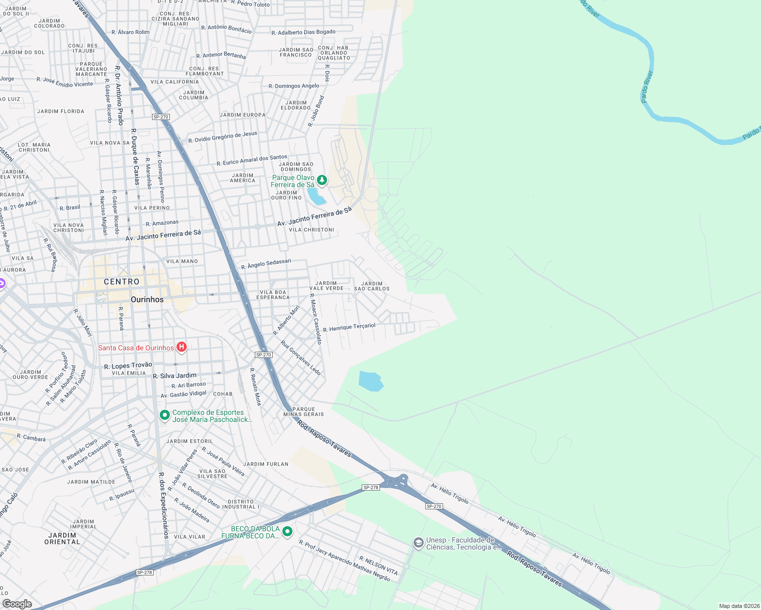 map of restaurants, bars, coffee shops, grocery stores, and more near Rua Wagner G M Tavares in Ourinhos