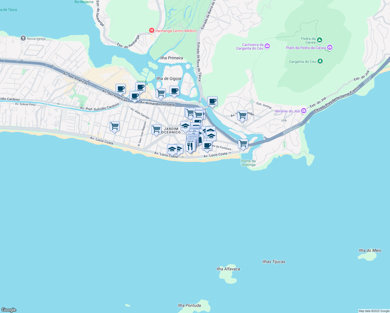 map of restaurants, bars, coffee shops, grocery stores, and more near 700 Avenida do Pepê in Rio de Janeiro