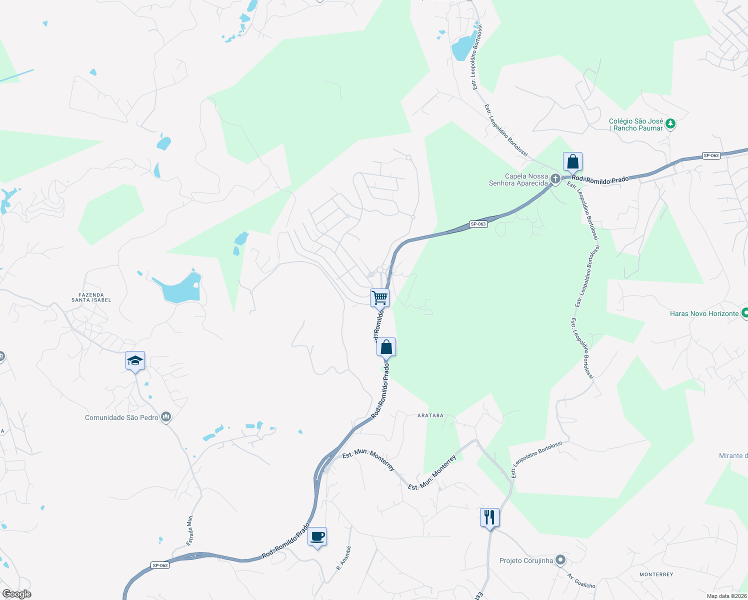 map of restaurants, bars, coffee shops, grocery stores, and more near 14 Rodovia Romildo Prado in Louveira