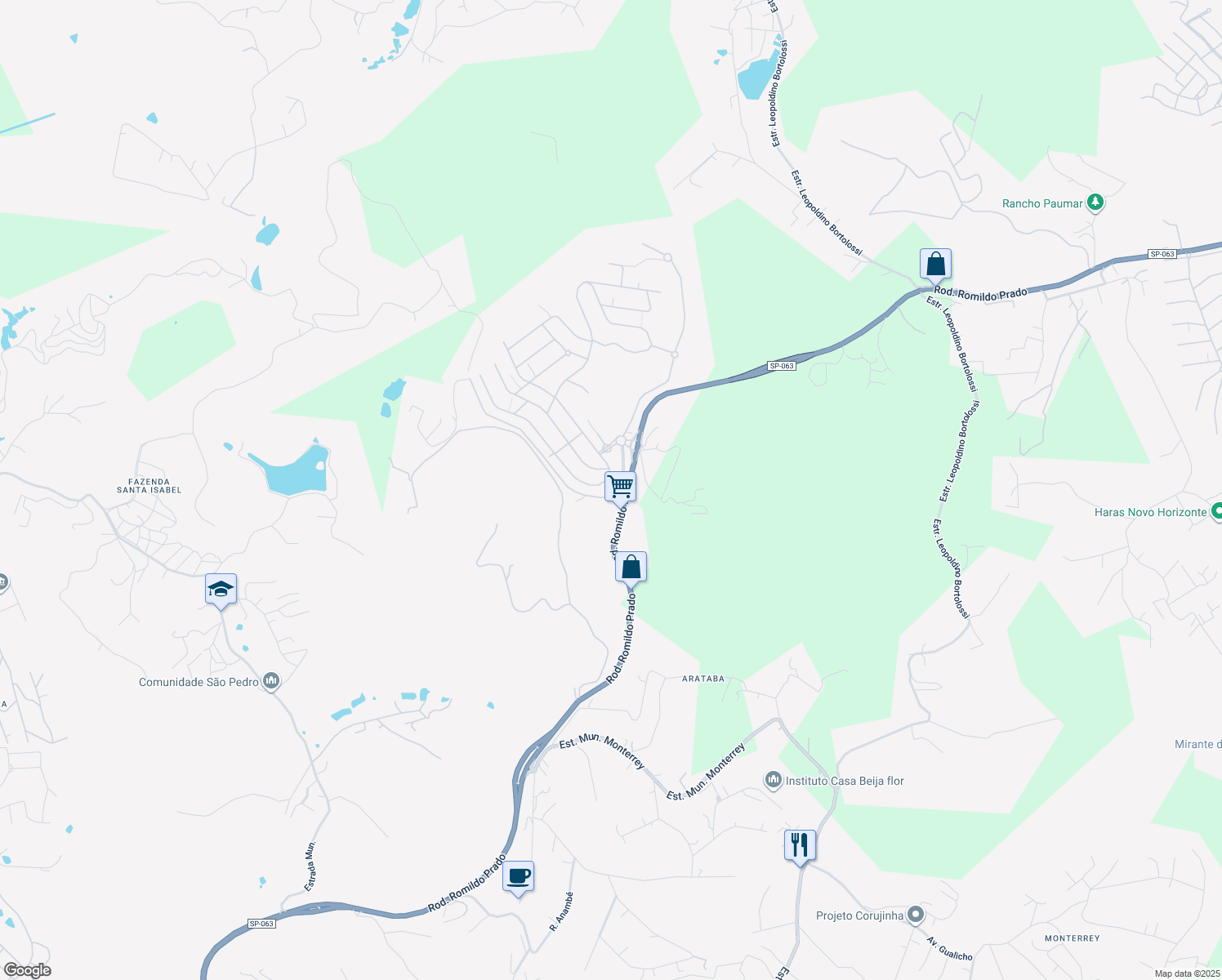 map of restaurants, bars, coffee shops, grocery stores, and more near 14 Rodovia Romildo Prado in Louveira