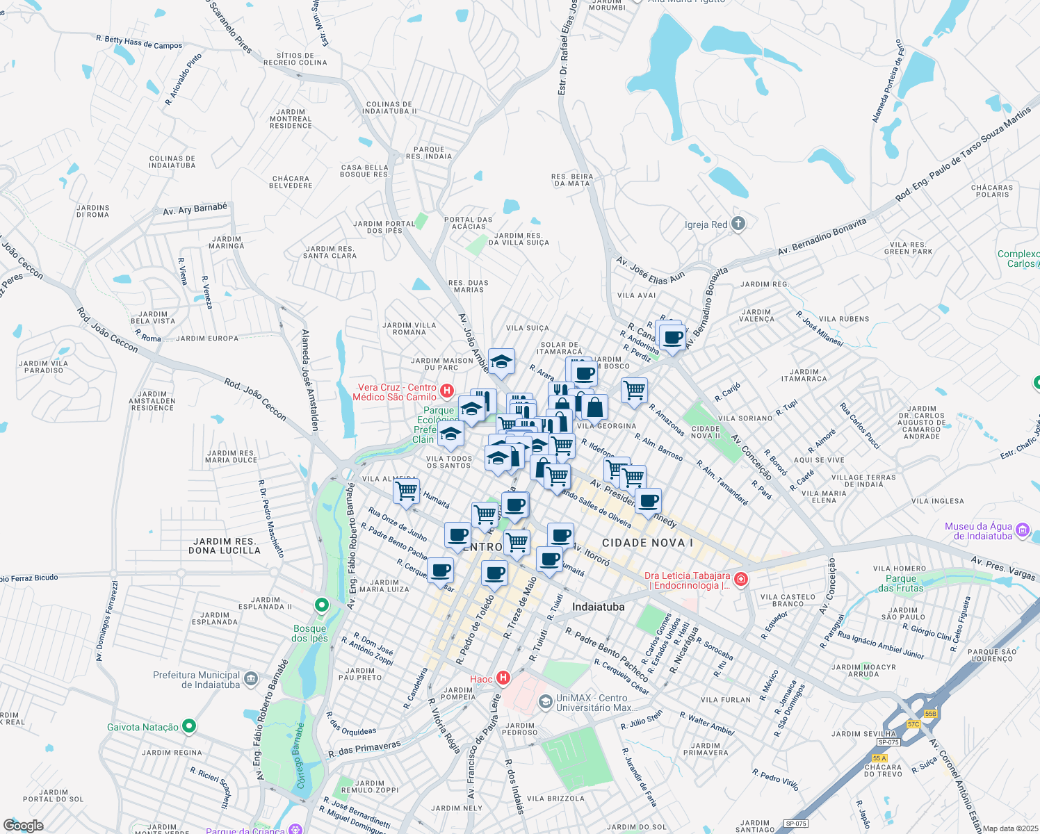 map of restaurants, bars, coffee shops, grocery stores, and more near 2035 Avenida Engenheiro Fábio Roberto Barnabé in Indaiatuba