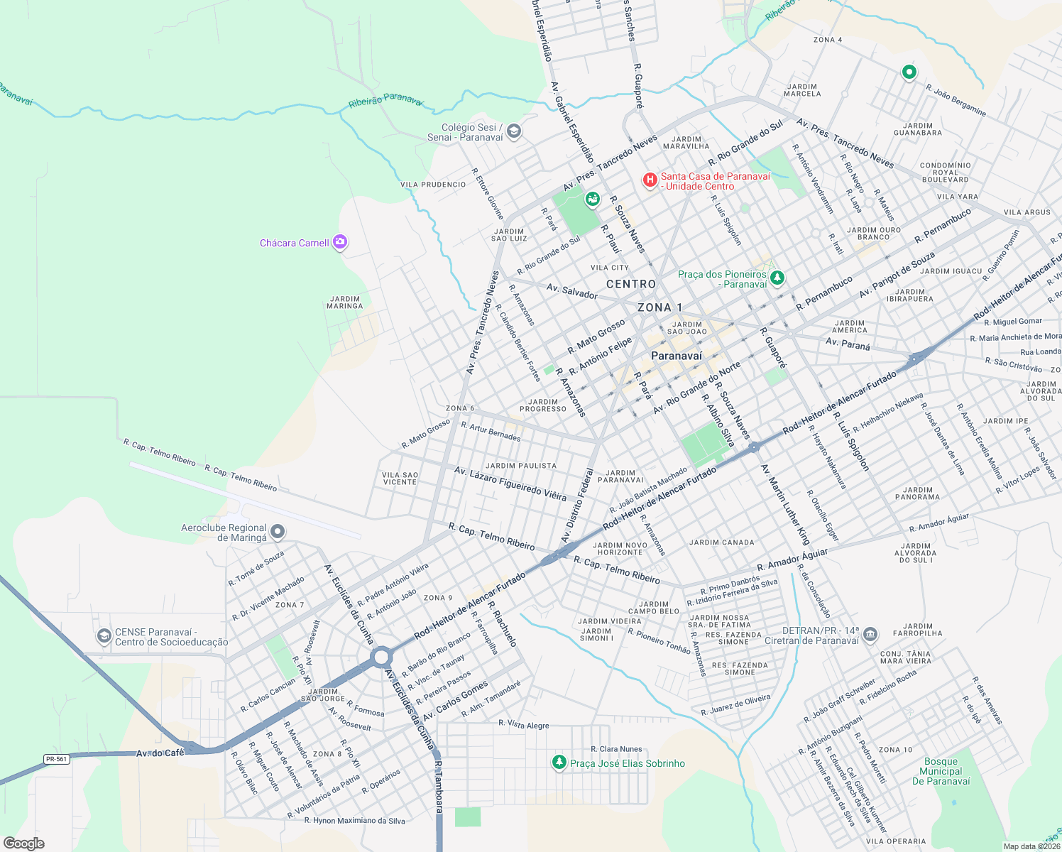 map of restaurants, bars, coffee shops, grocery stores, and more near Avenida Presidente Juscelino Kubitschek de Oliveira in Paranavaí