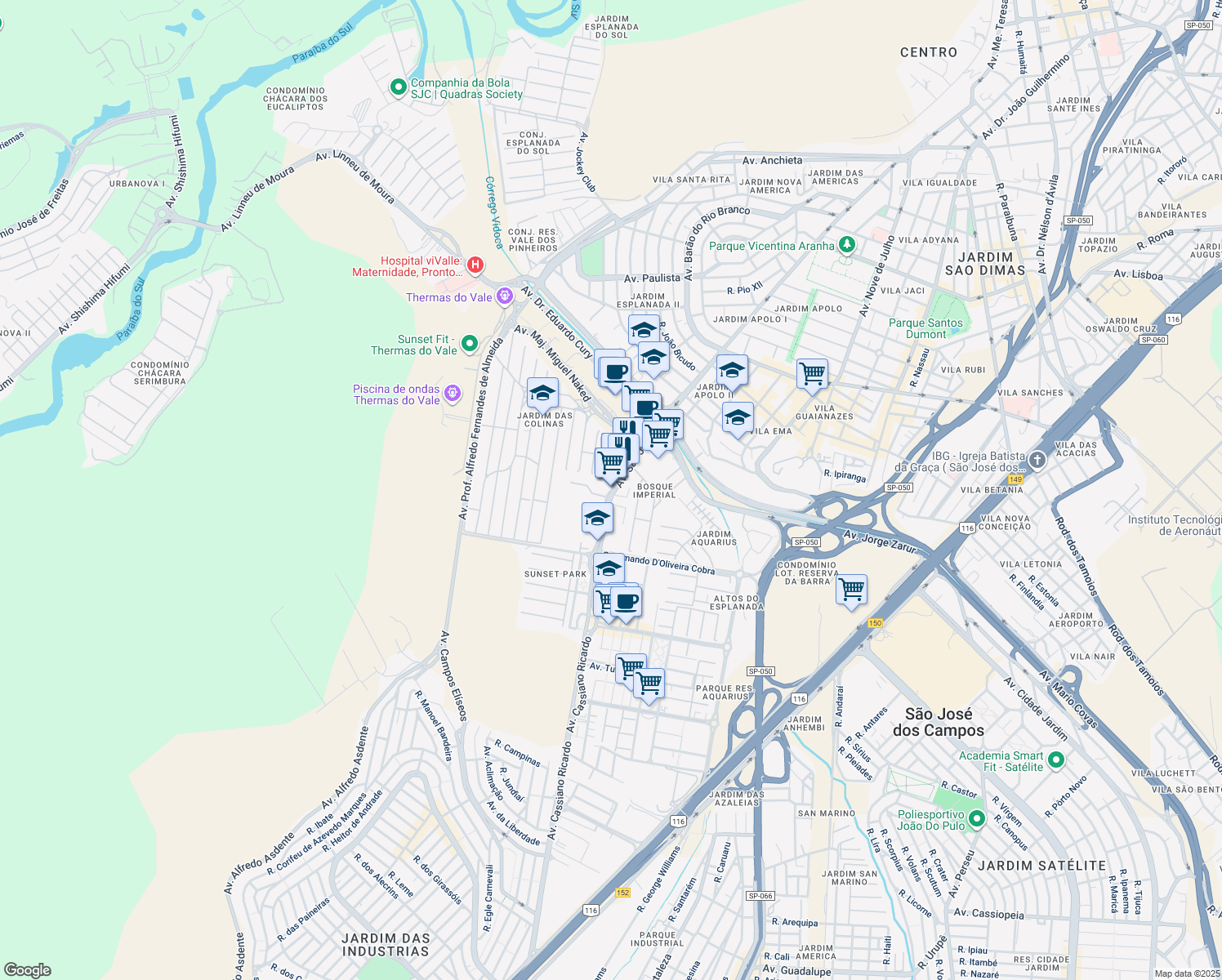 map of restaurants, bars, coffee shops, grocery stores, and more near 2200 Avenida São João in São José dos Campos