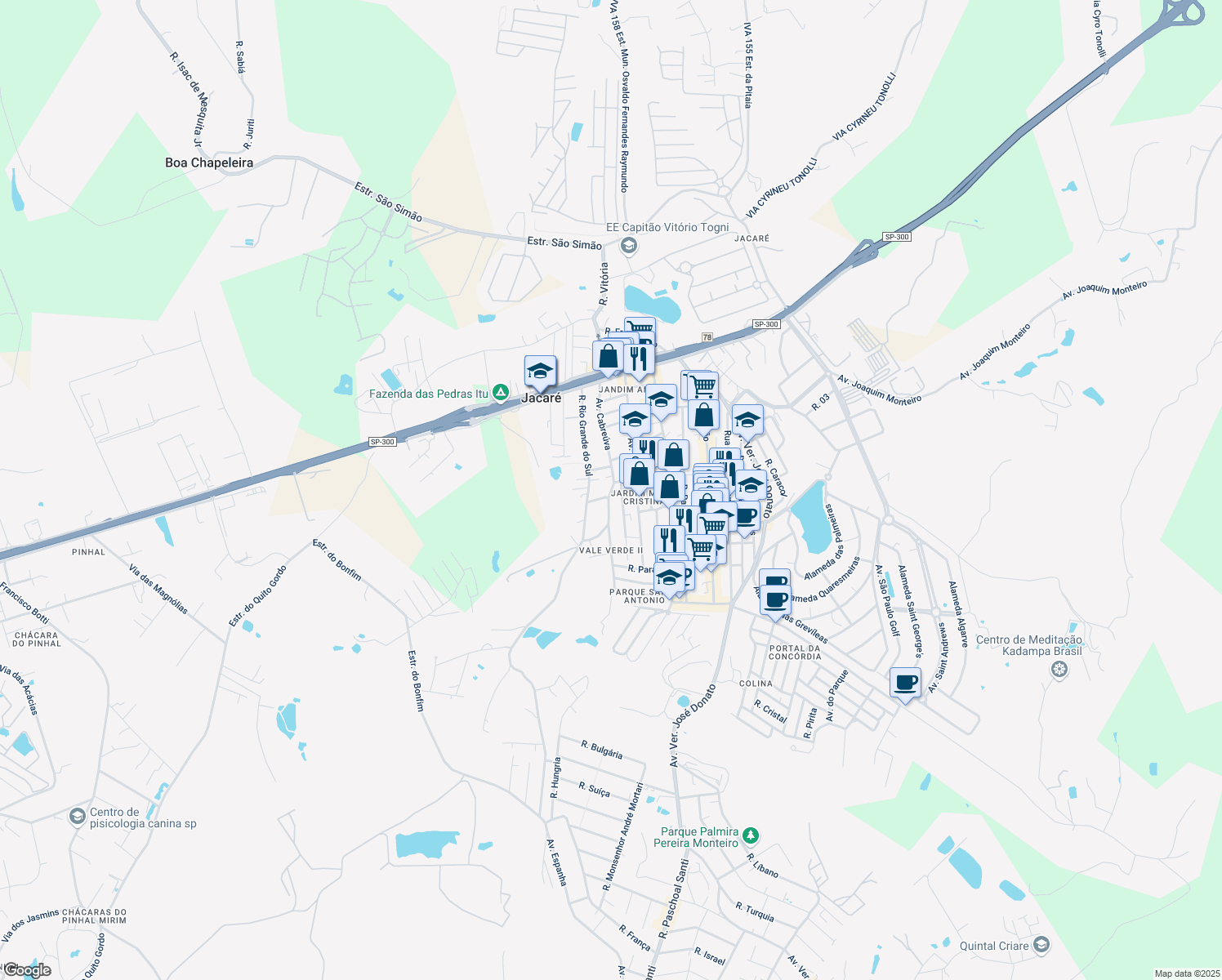 map of restaurants, bars, coffee shops, grocery stores, and more near in Cabreúva