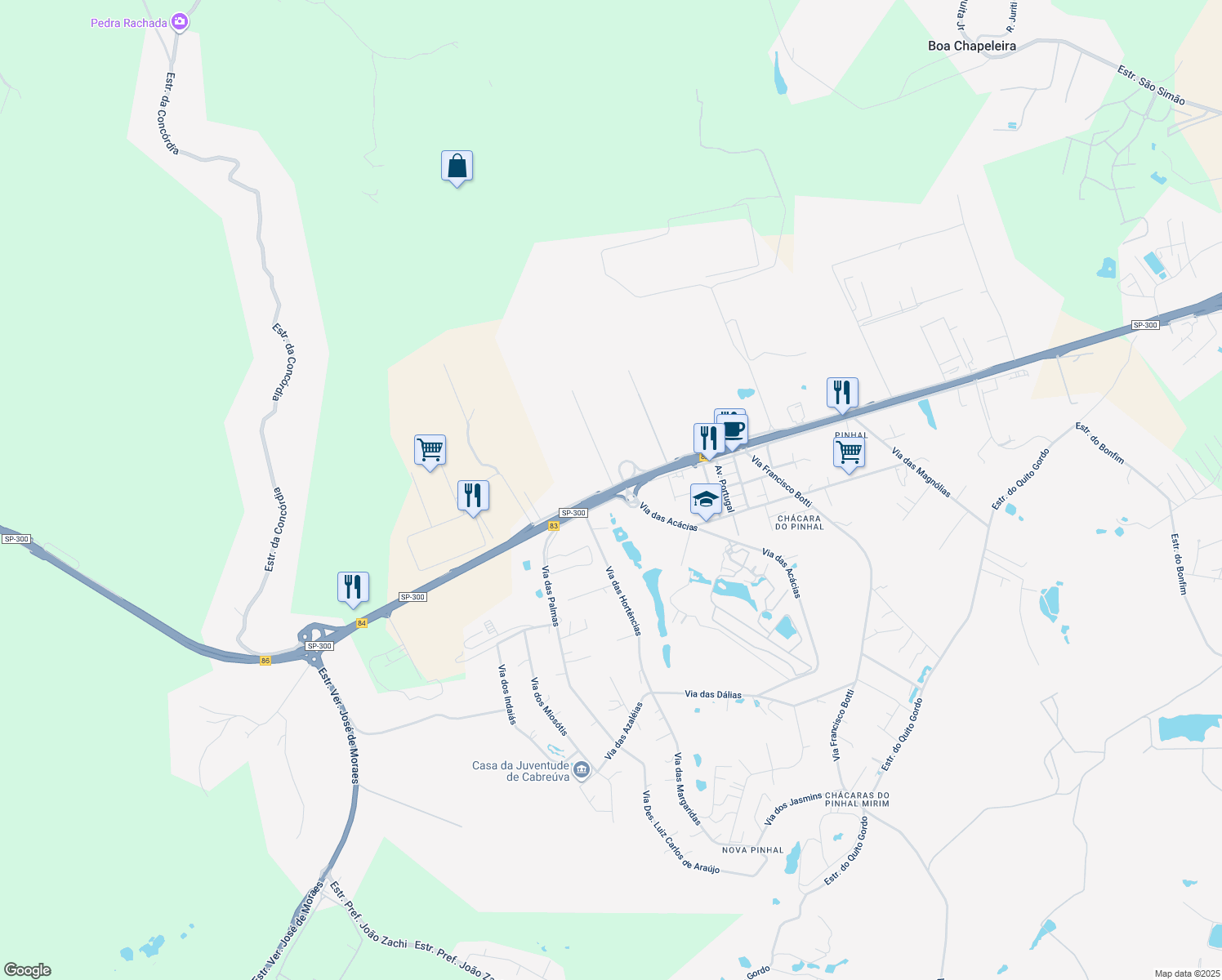map of restaurants, bars, coffee shops, grocery stores, and more near Rodovia Dom Gabriel Paulino Bueno Couto in Cabreúva