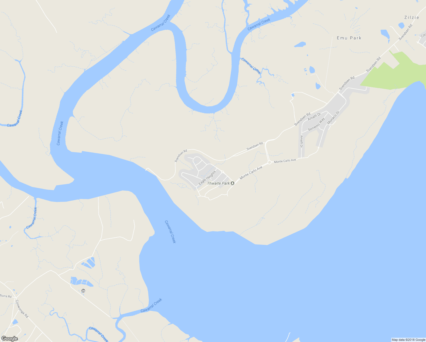 map of restaurants, bars, coffee shops, grocery stores, and more near 9 Eagle Heights Road in Zilzie