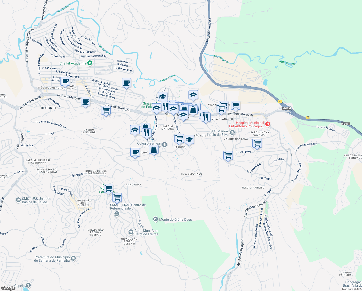 map of restaurants, bars, coffee shops, grocery stores, and more near 109 Rua Osvaldo Vallejo in Cajamar