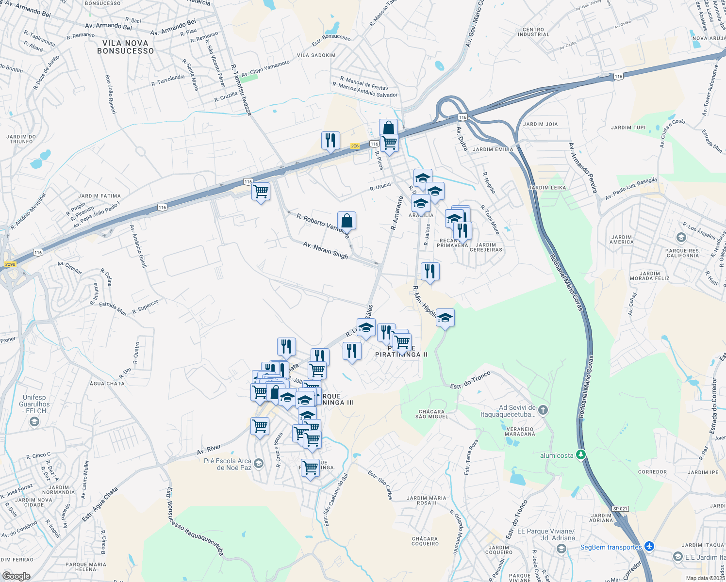map of restaurants, bars, coffee shops, grocery stores, and more near 1070 Rua Landri Sáles in Guarulhos