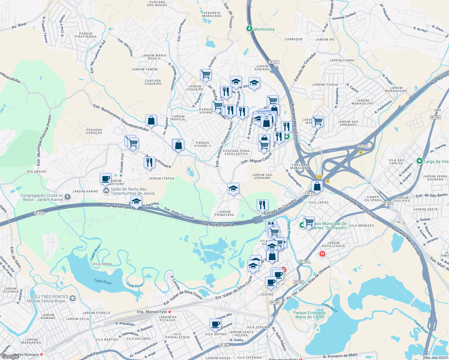 map of restaurants, bars, coffee shops, grocery stores, and more near 160 Estrada Bonsucesso Itaquaquecetuba in Itaquaquecetuba