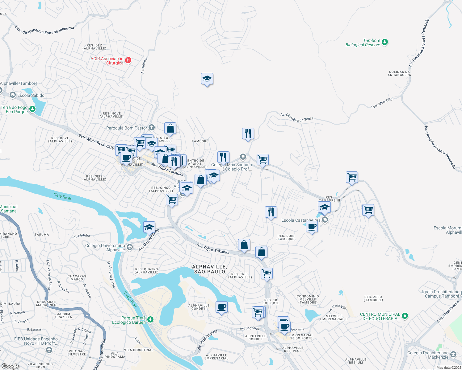 map of restaurants, bars, coffee shops, grocery stores, and more near 249 Avenida Marcos Penteado de Ulhôa Rodrigues in Santana de Parnaíba