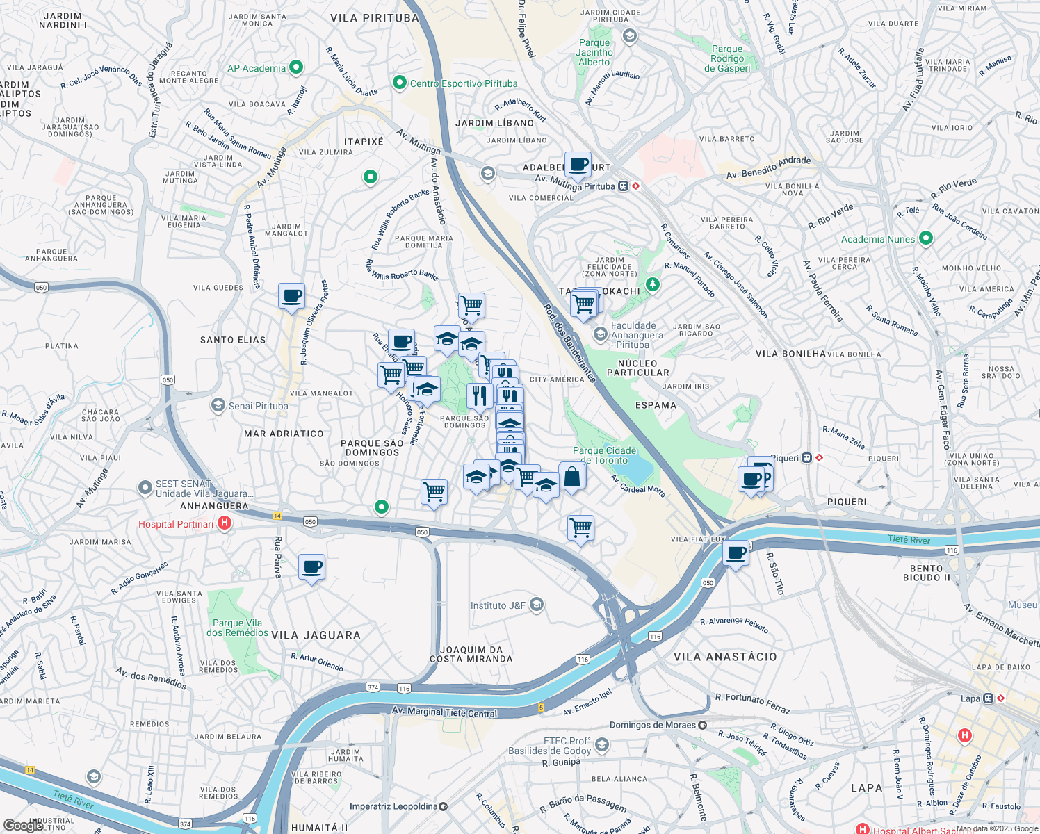map of restaurants, bars, coffee shops, grocery stores, and more near 740 Avenida do Anastácio in São Paulo