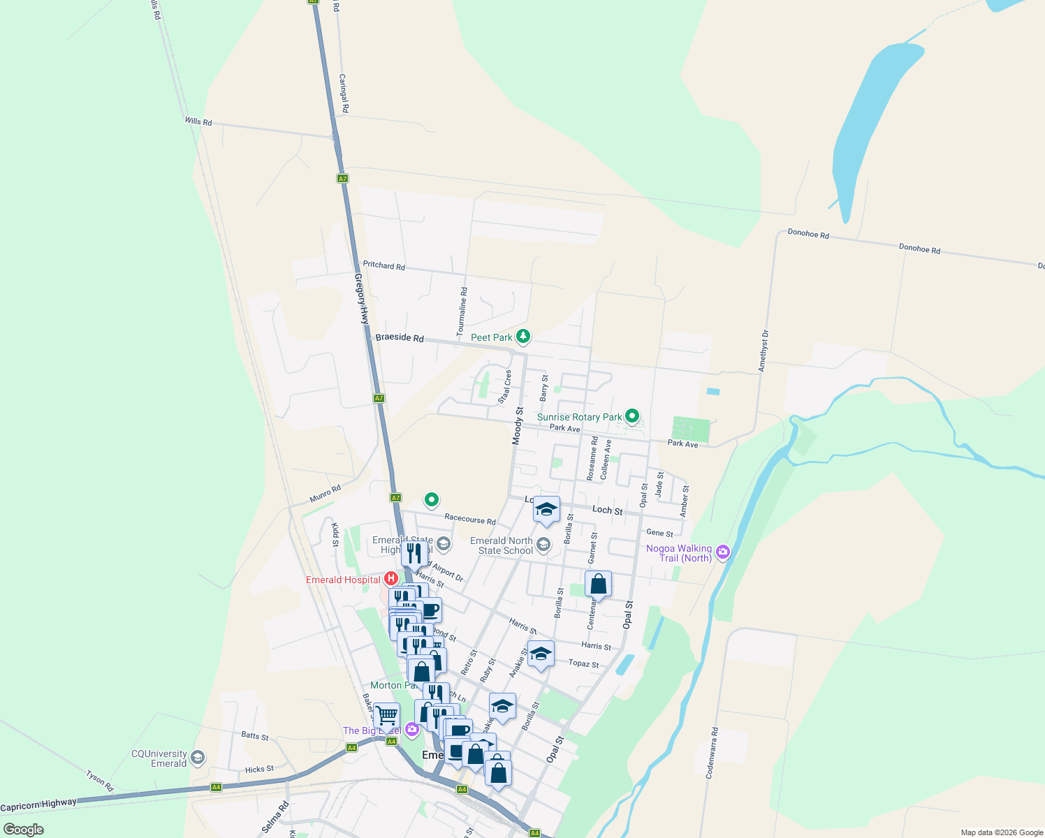map of restaurants, bars, coffee shops, grocery stores, and more near 47 Park Avenue in Emerald