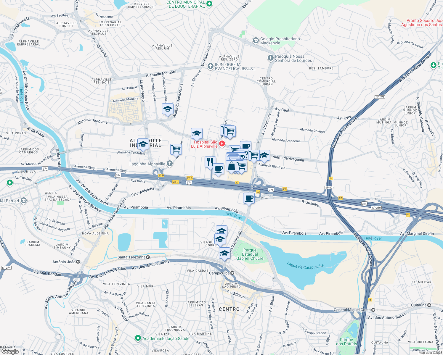 map of restaurants, bars, coffee shops, grocery stores, and more near 939 Avenida Marcos Penteado de Ulhoa Rodrigues in Barueri