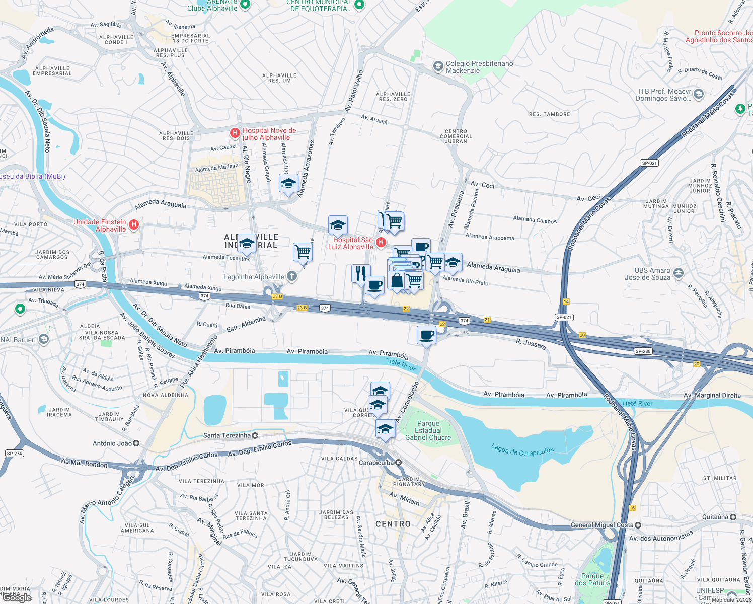 map of restaurants, bars, coffee shops, grocery stores, and more near 939 Avenida Marcos Penteado de Ulhoa Rodrigues in Barueri