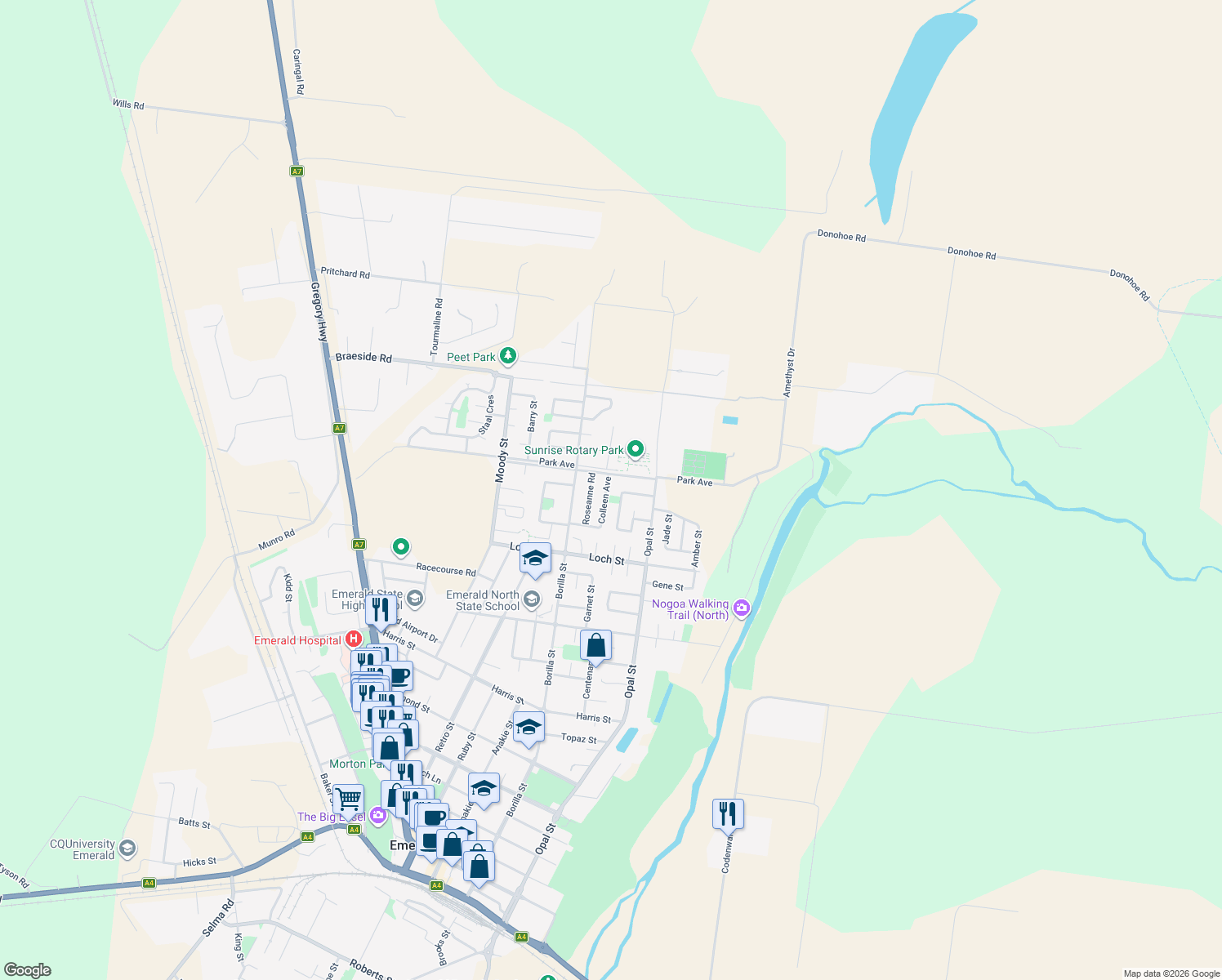 map of restaurants, bars, coffee shops, grocery stores, and more near 40 Colleen Avenue in Emerald