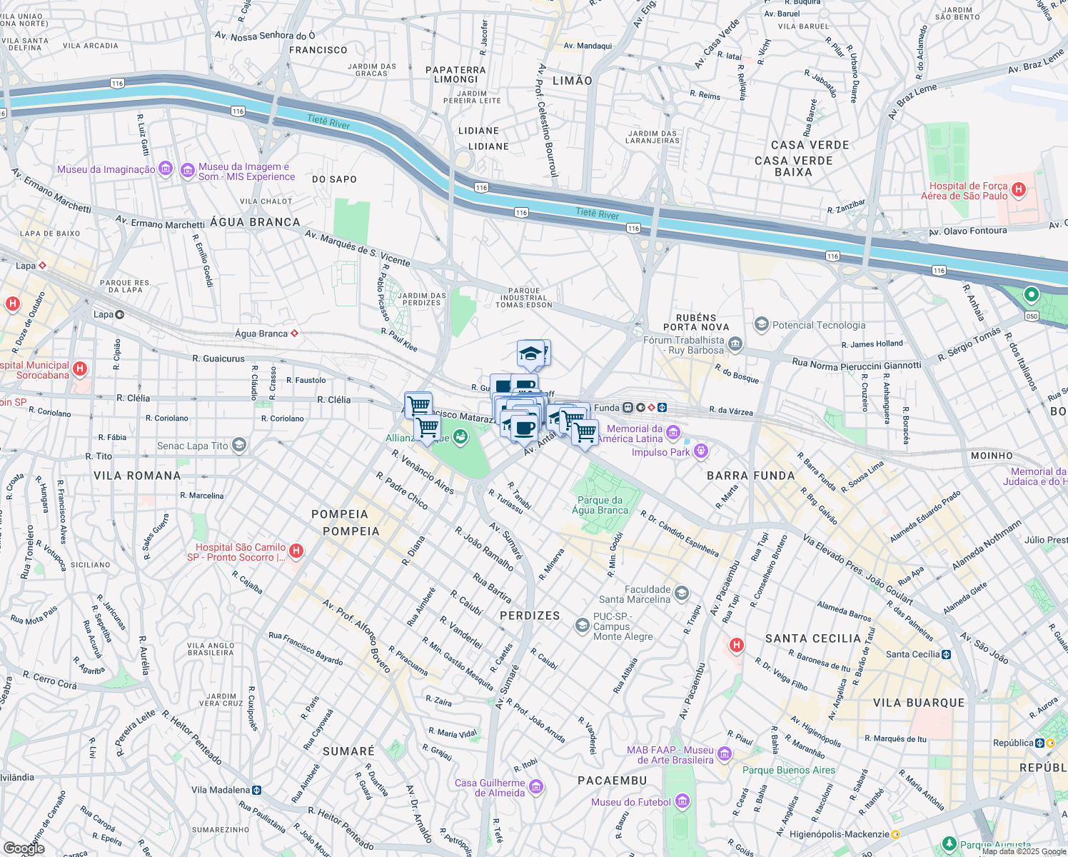 map of restaurants, bars, coffee shops, grocery stores, and more near 408 Avenida Antártica in São Paulo