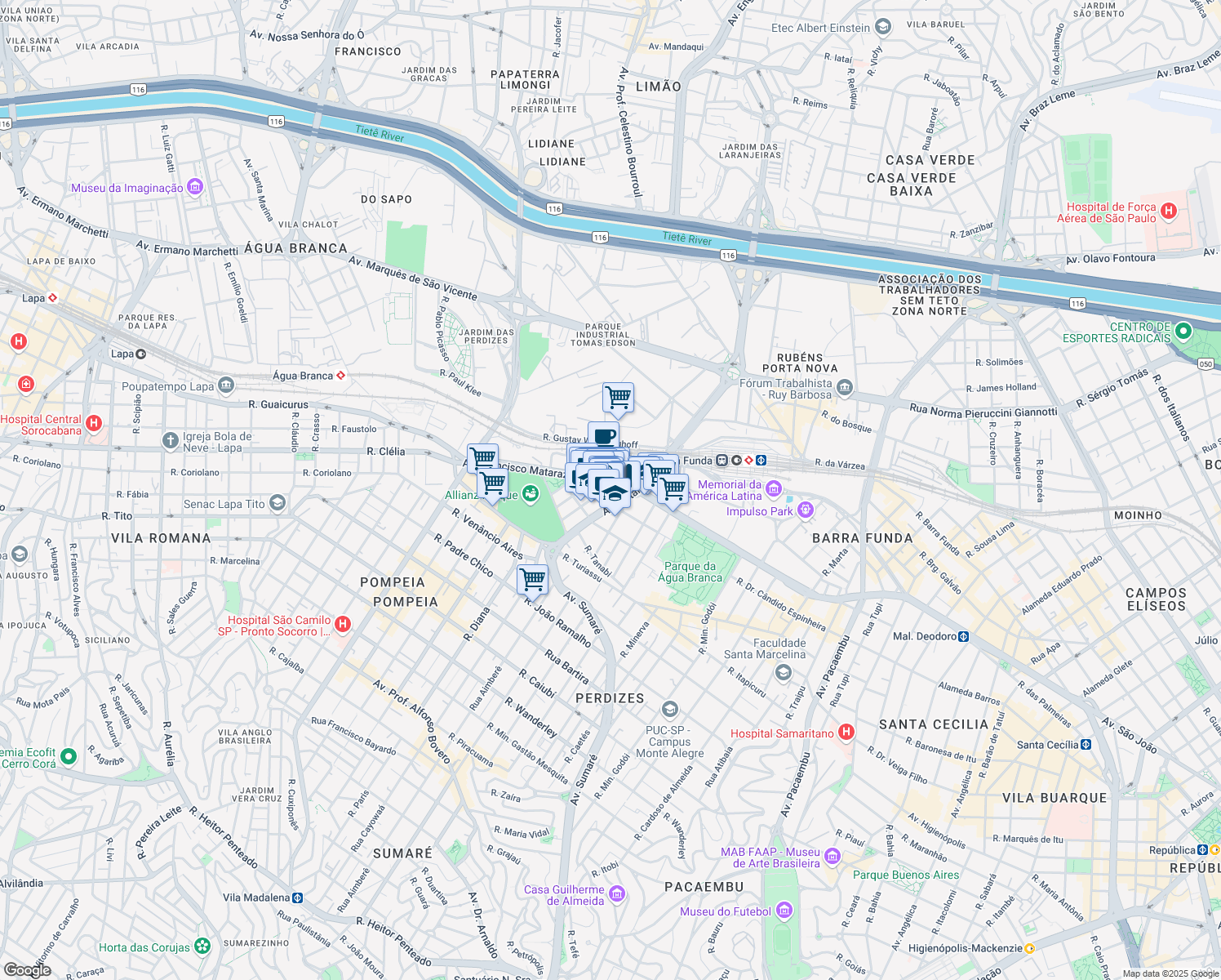 map of restaurants, bars, coffee shops, grocery stores, and more near 408 Avenida Antártica in São Paulo