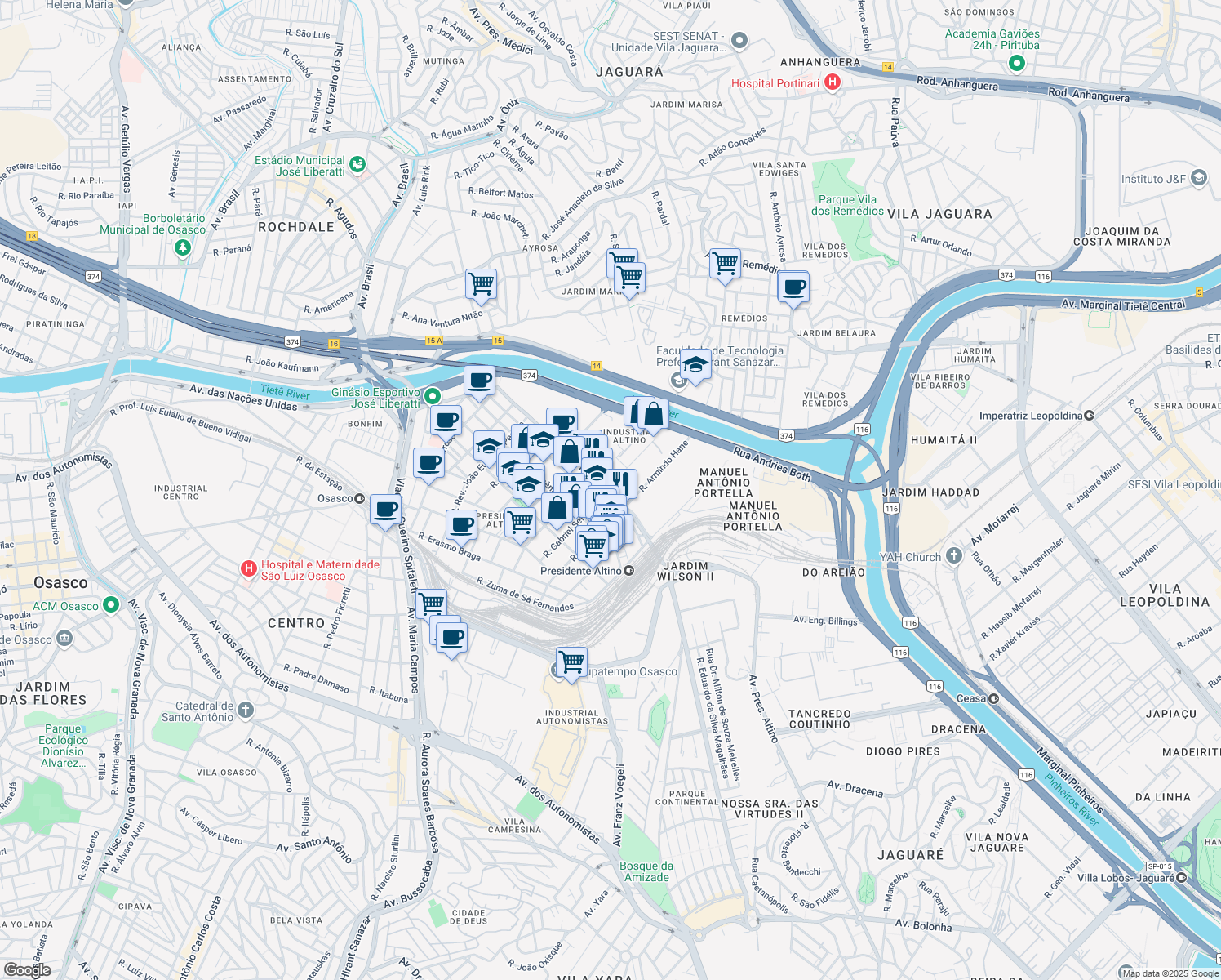 map of restaurants, bars, coffee shops, grocery stores, and more near 803 Rua Henry Ford in Osasco