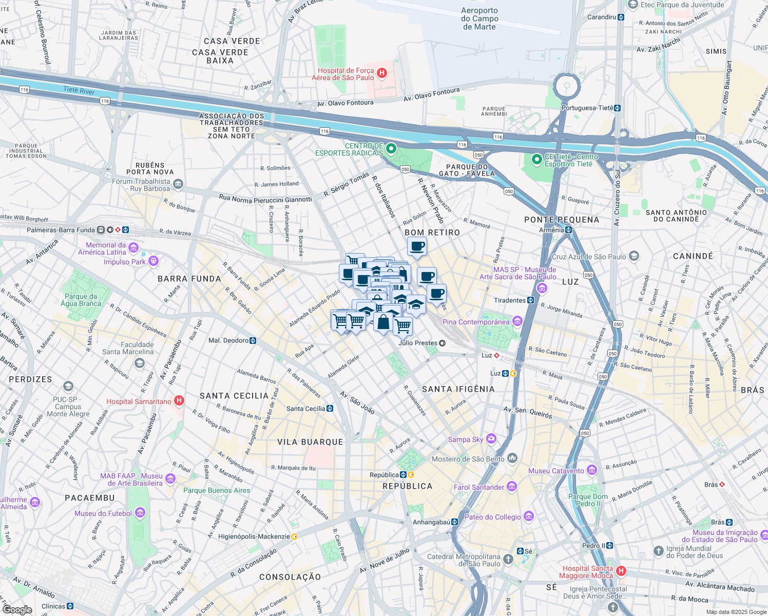 map of restaurants, bars, coffee shops, grocery stores, and more near 618 Alameda Barão de Piracicaba in São Paulo