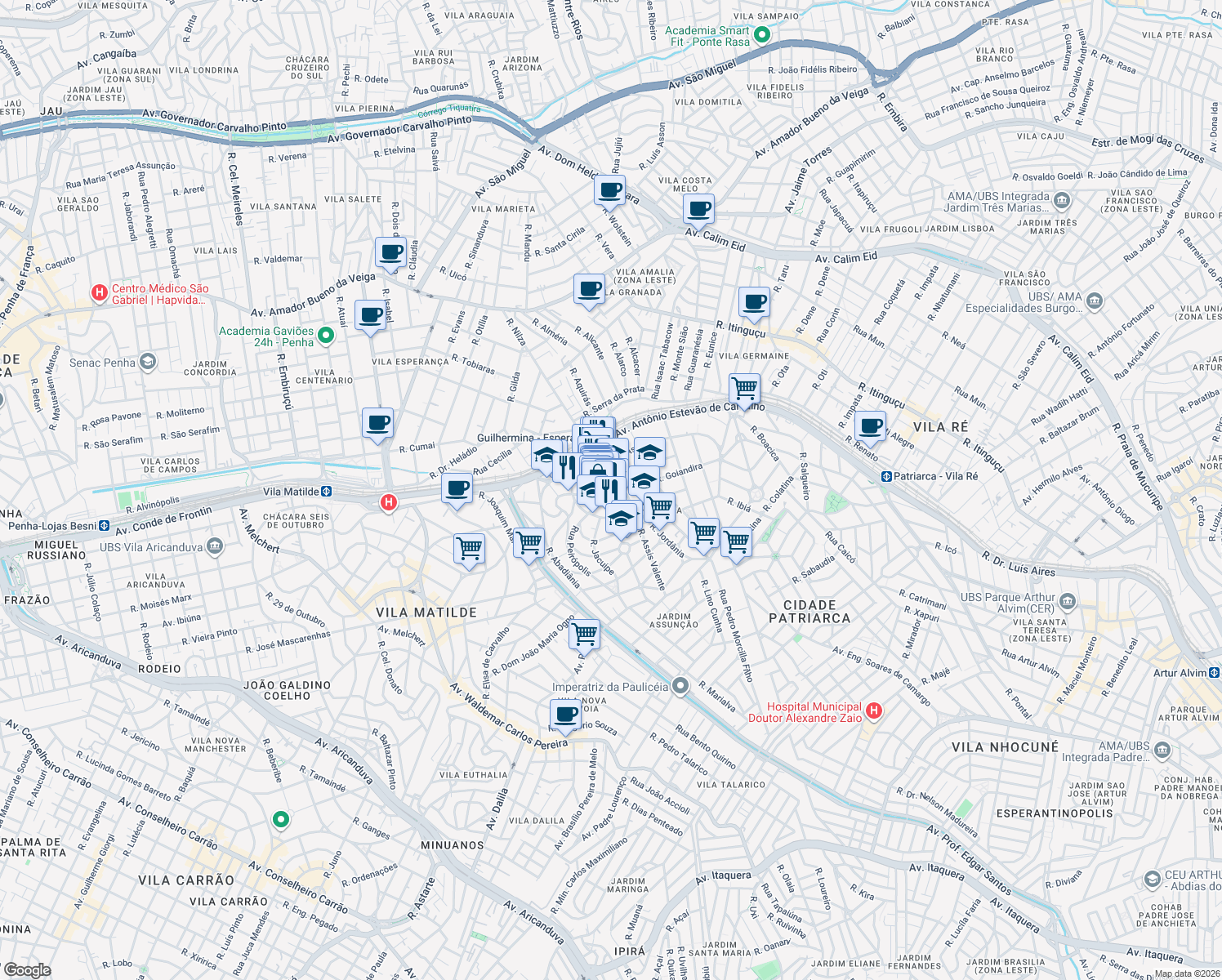 map of restaurants, bars, coffee shops, grocery stores, and more near 32 Rua Santo Alexandre in São Paulo