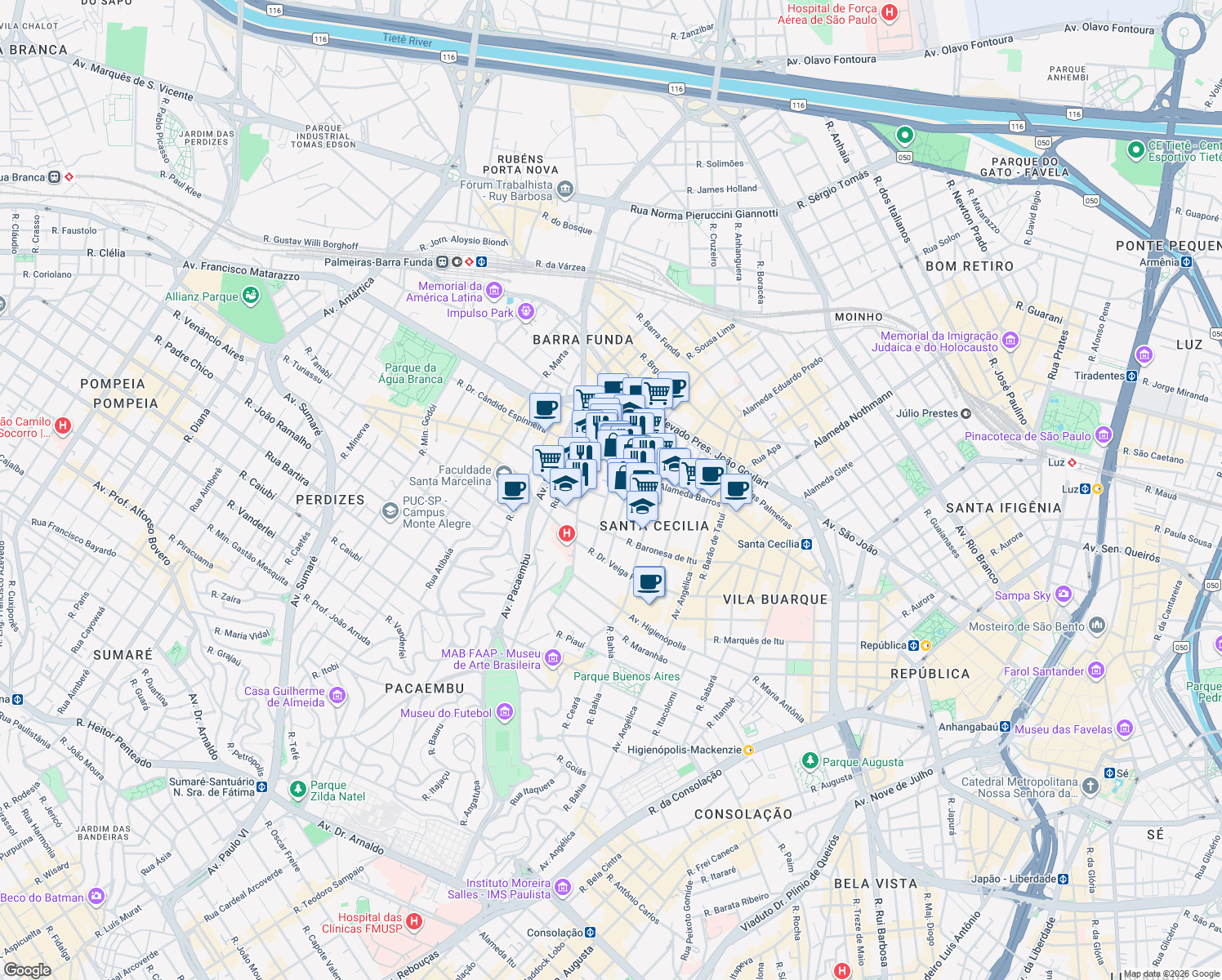 map of restaurants, bars, coffee shops, grocery stores, and more near in São Paulo