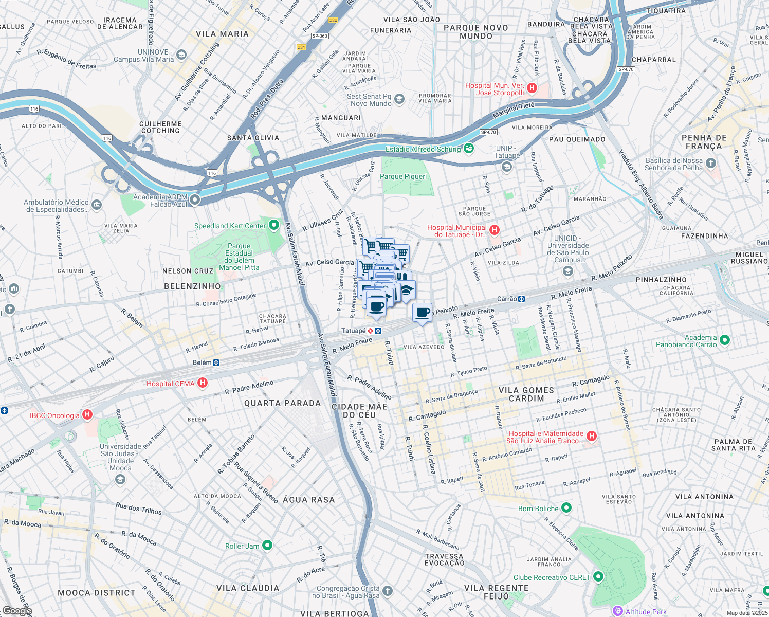 map of restaurants, bars, coffee shops, grocery stores, and more near in São Paulo