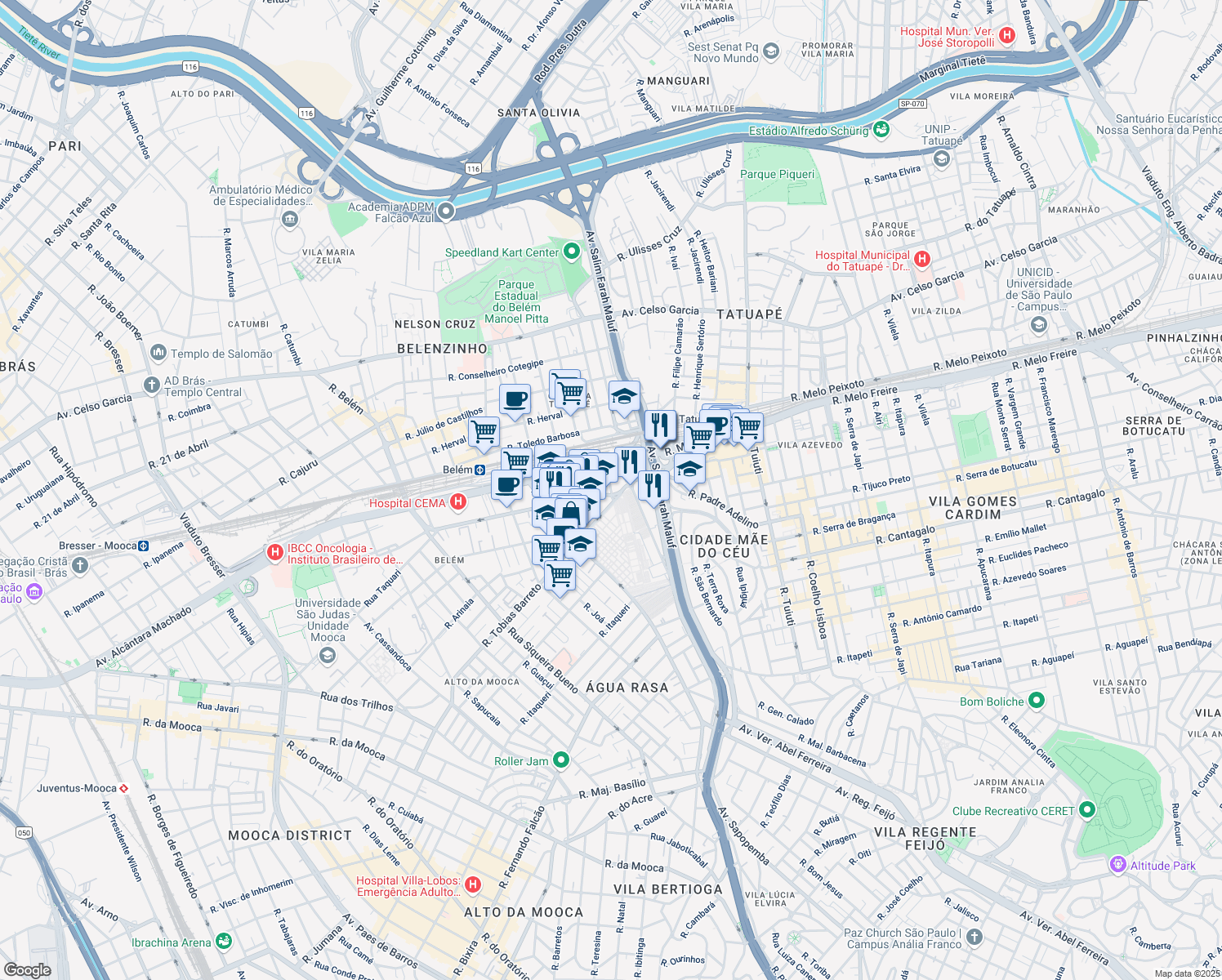map of restaurants, bars, coffee shops, grocery stores, and more near Rua Uriel Gaspar in São Paulo