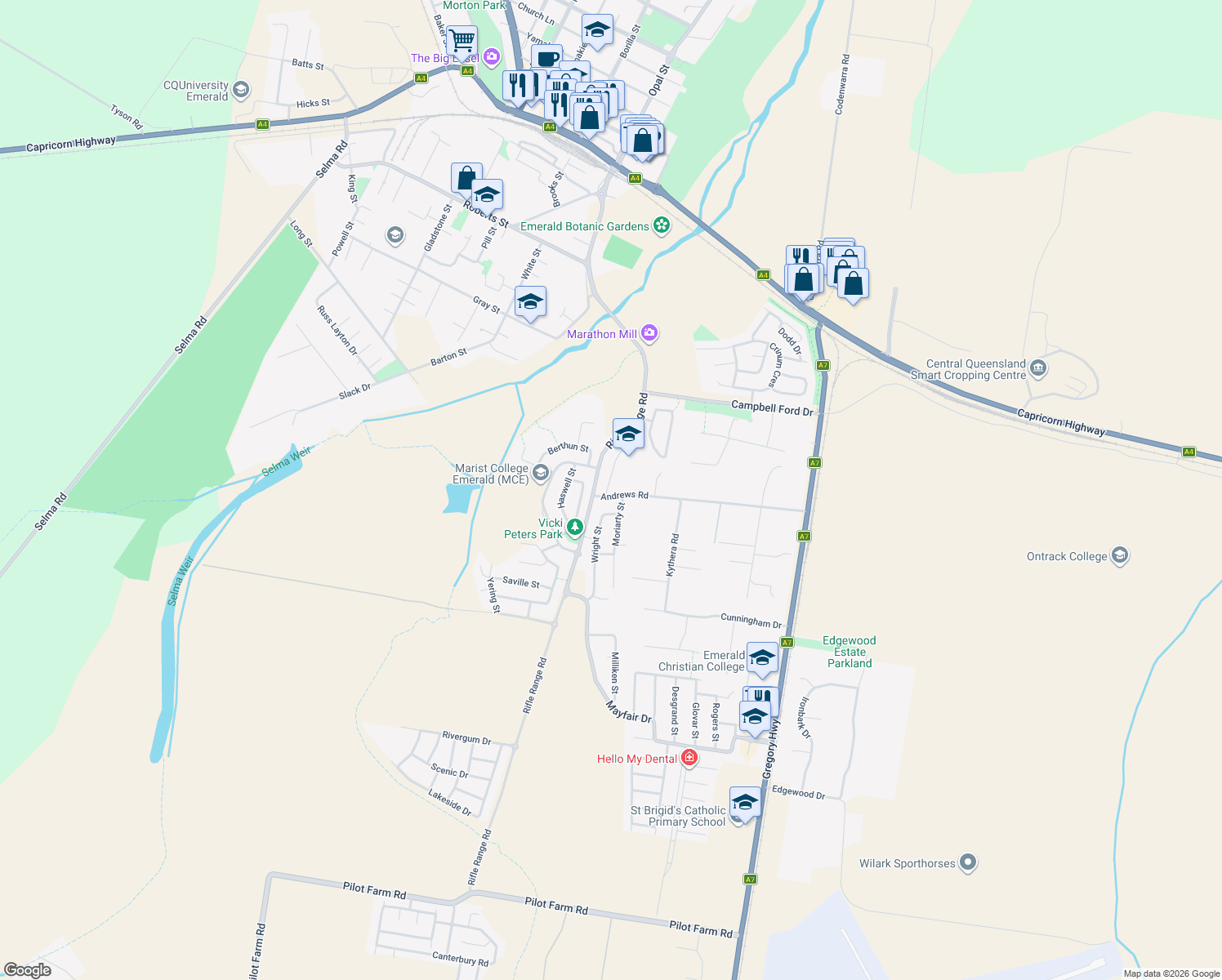 map of restaurants, bars, coffee shops, grocery stores, and more near 38 Andrews Road in Emerald