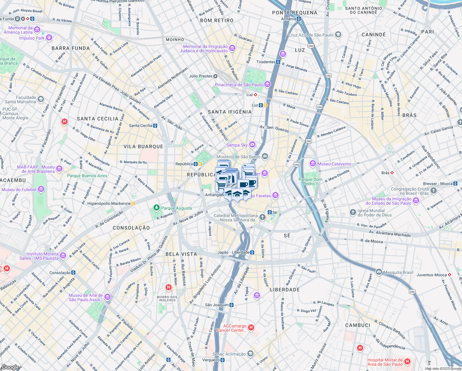 map of restaurants, bars, coffee shops, grocery stores, and more near 23 Rua Coronel Xavier de Toledo in São Paulo