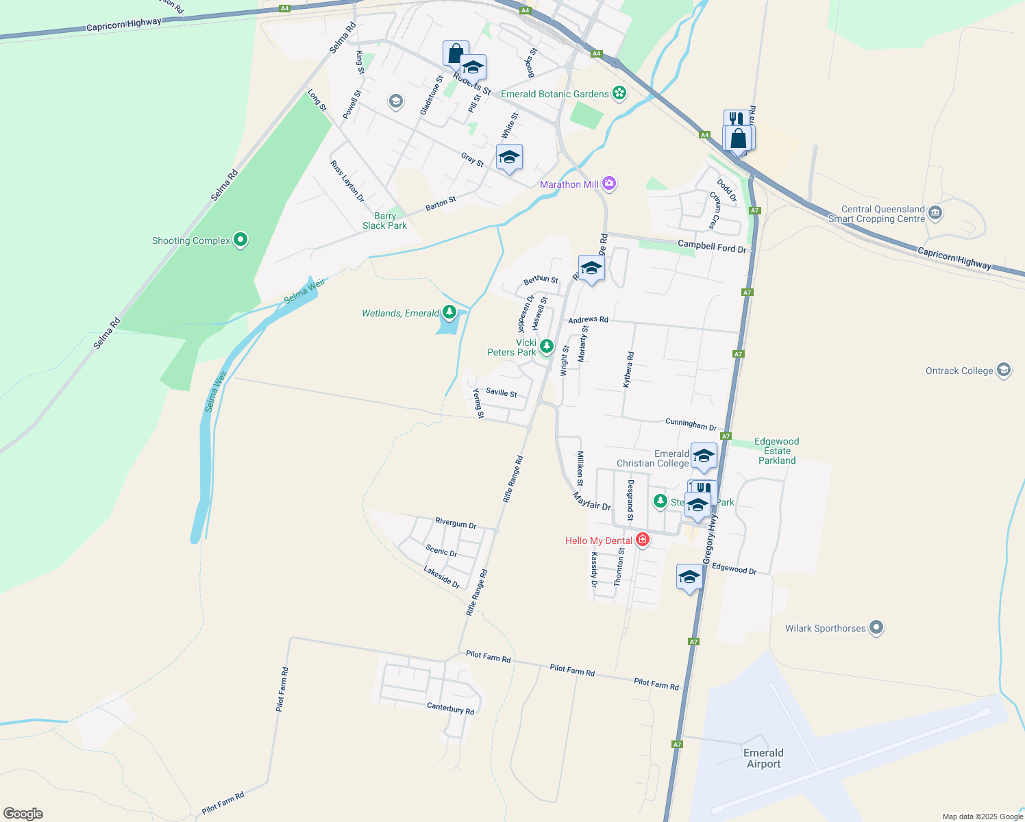 map of restaurants, bars, coffee shops, grocery stores, and more near 4A Vine Street in Emerald