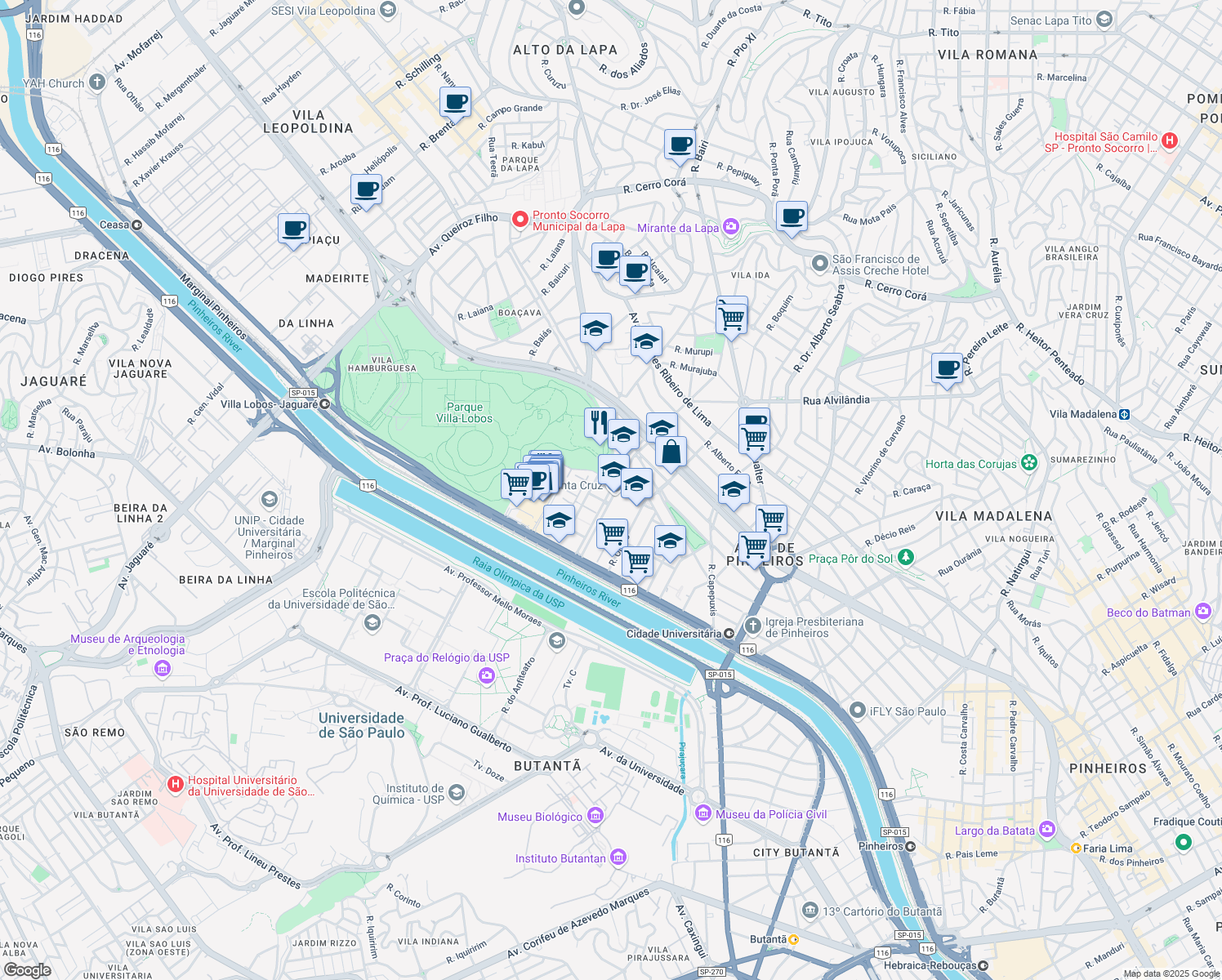 map of restaurants, bars, coffee shops, grocery stores, and more near 262 Avenida Arruda Botelho in São Paulo