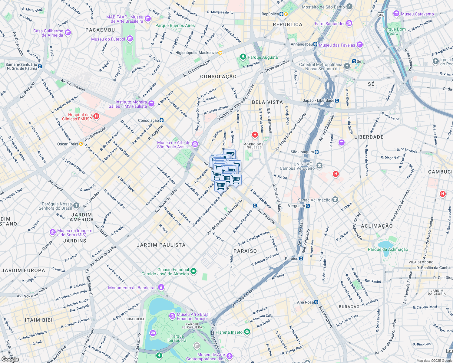 map of restaurants, bars, coffee shops, grocery stores, and more near 901 Avenida Paulista in São Paulo