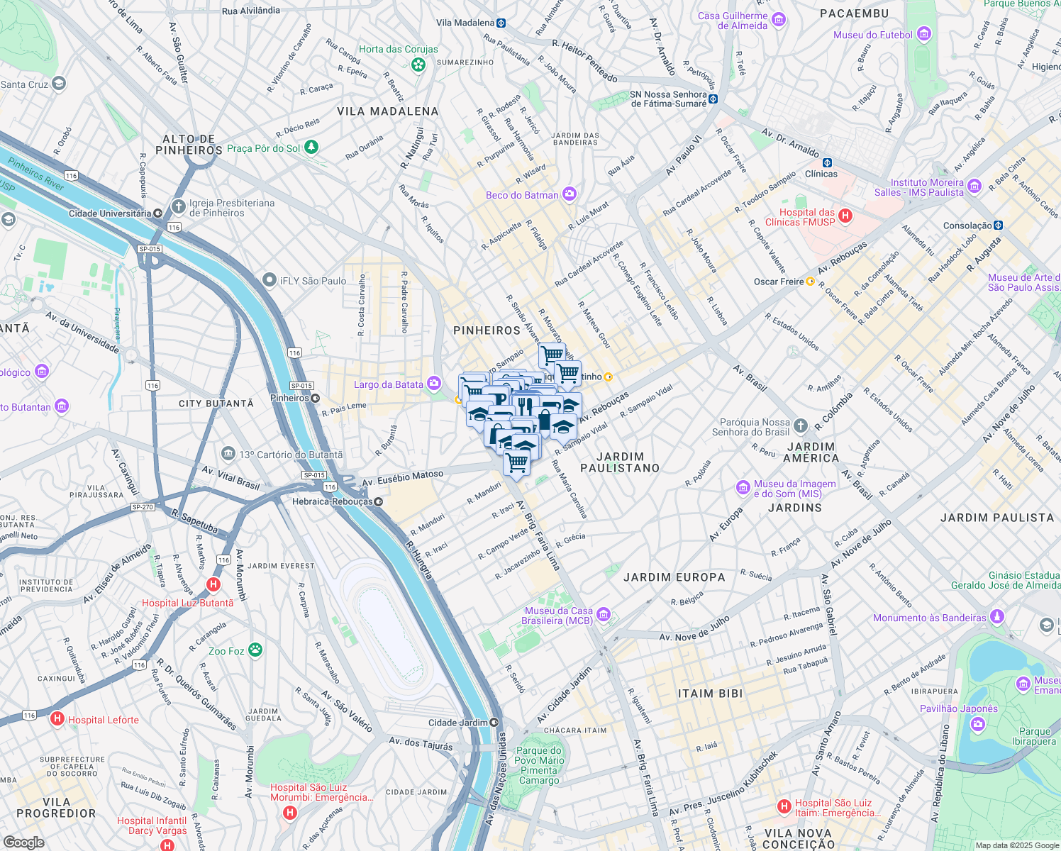map of restaurants, bars, coffee shops, grocery stores, and more near 22 Rua Henrique Monteiro in São Paulo