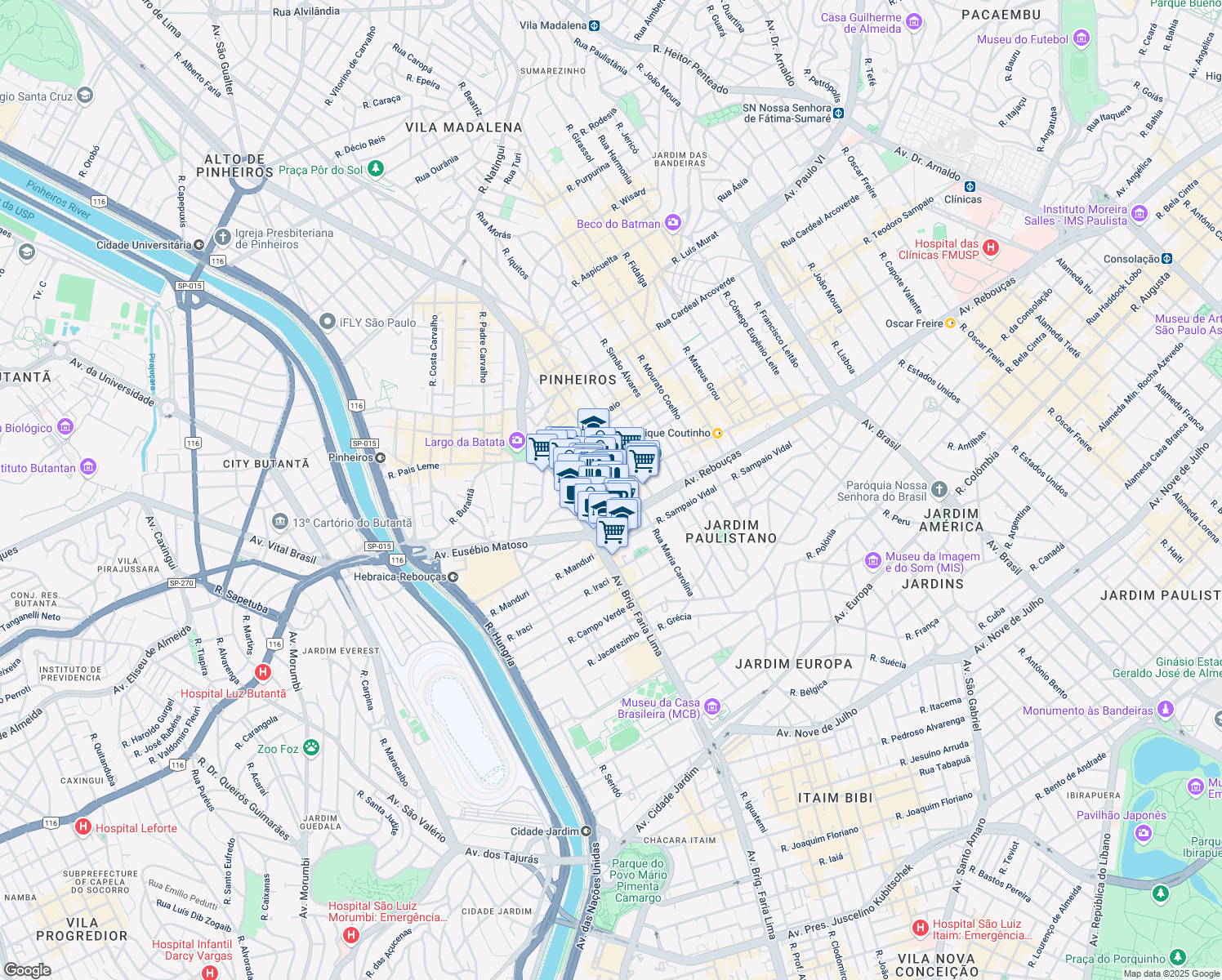 map of restaurants, bars, coffee shops, grocery stores, and more near 64 Rua Doutor Fernandes Coelho in São Paulo