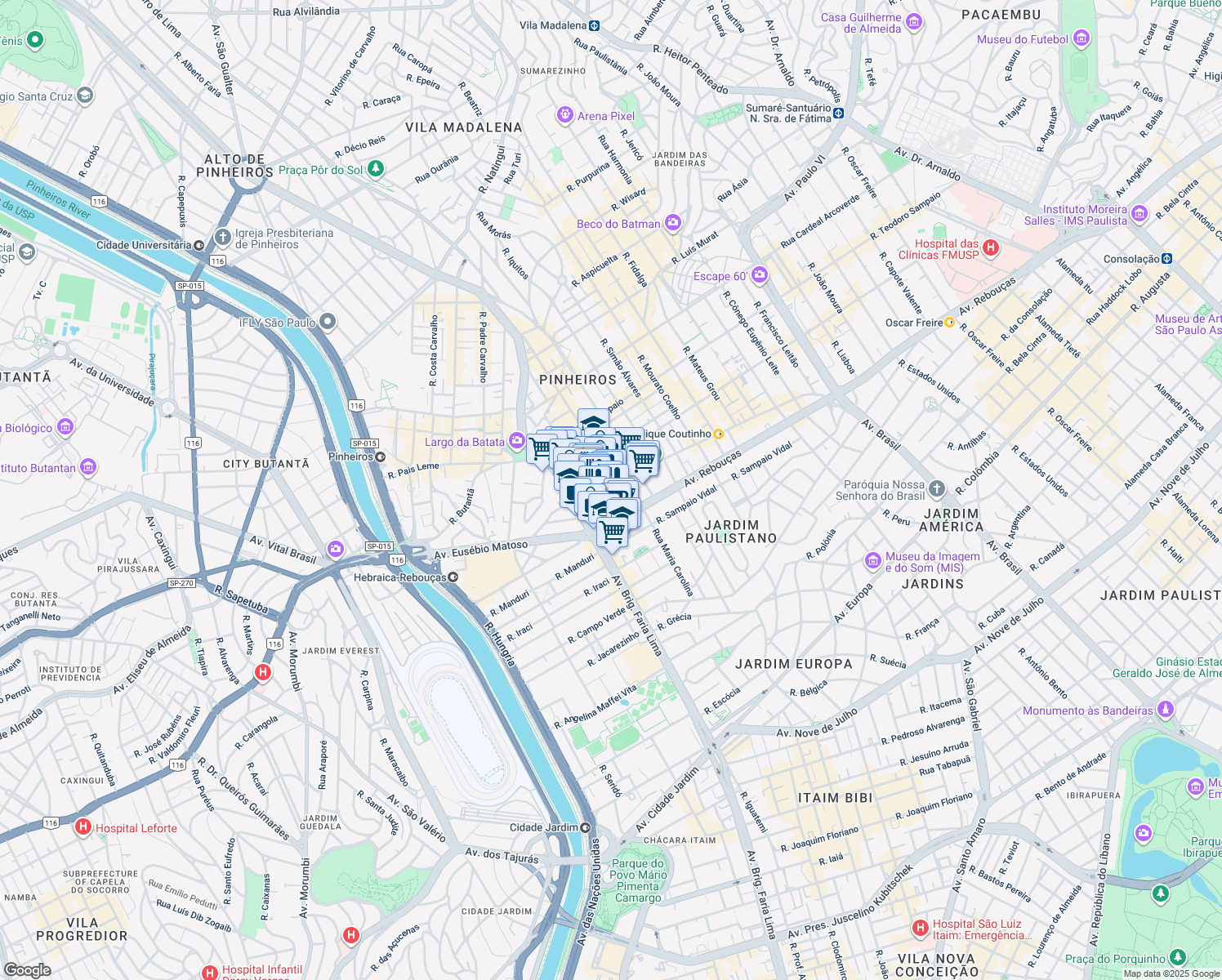 map of restaurants, bars, coffee shops, grocery stores, and more near 64 Rua Doutor Fernandes Coelho in São Paulo
