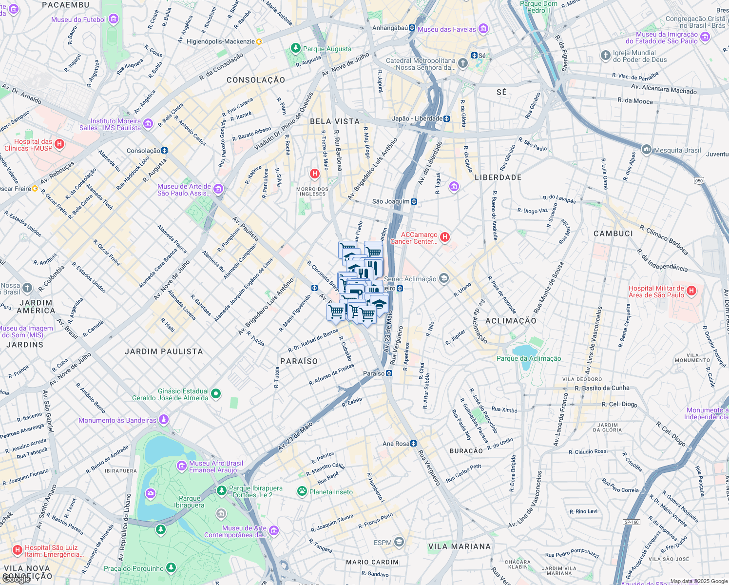 map of restaurants, bars, coffee shops, grocery stores, and more near 331 Rua João Julião in São Paulo